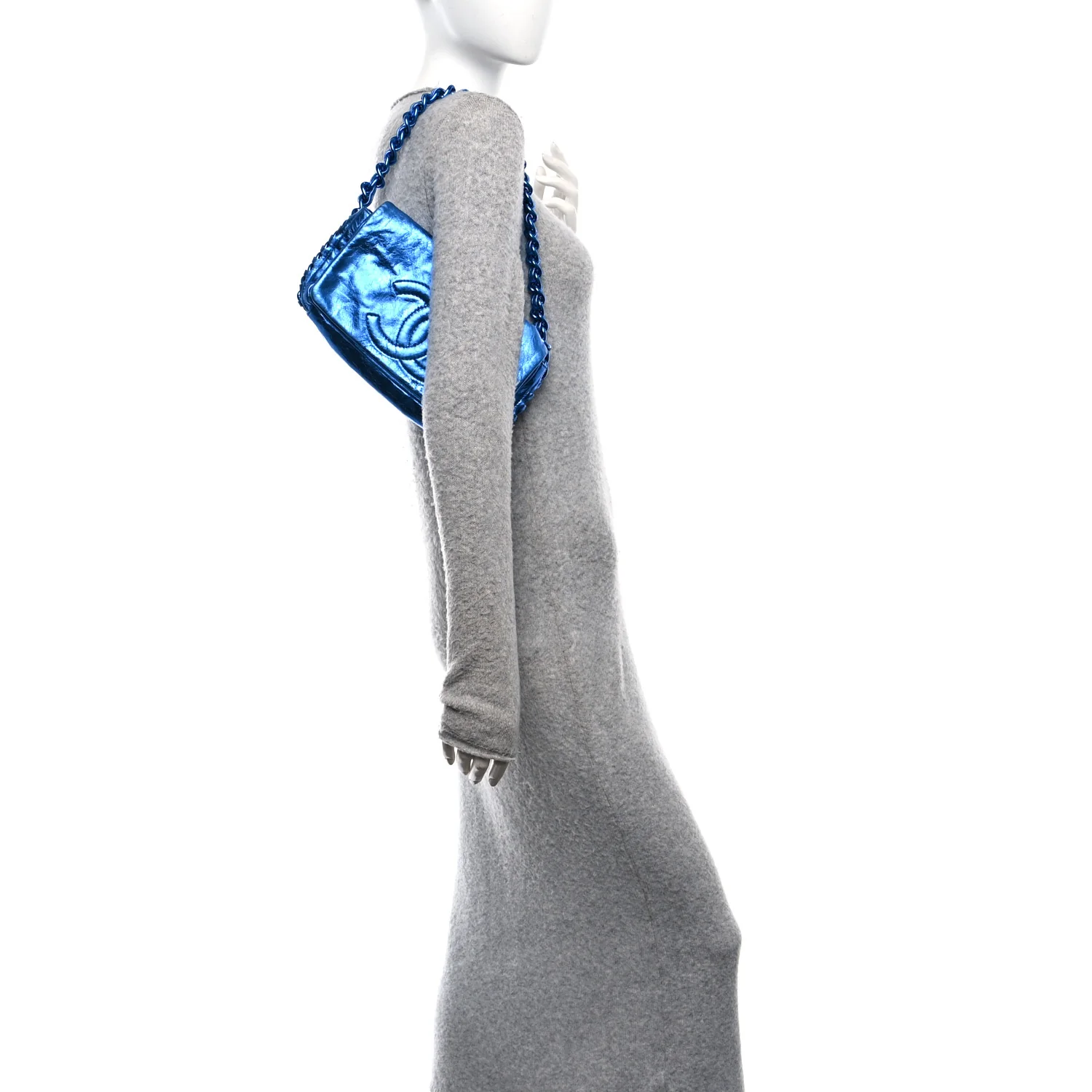 Metallic Cracked Calfskin Modern Chain Flap Bag Blue - Image 2