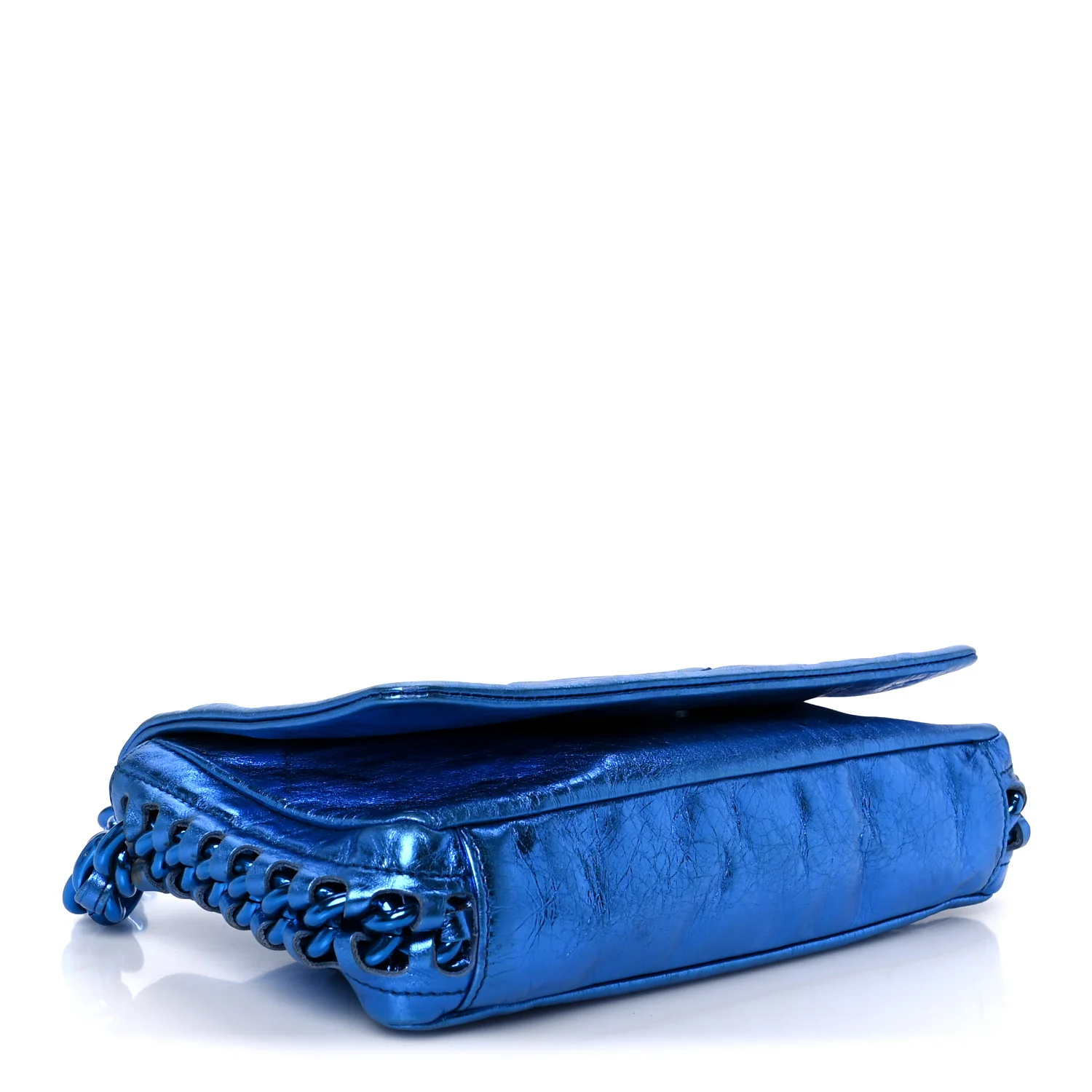 Metallic Cracked Calfskin Modern Chain Flap Bag Blue - Image 4