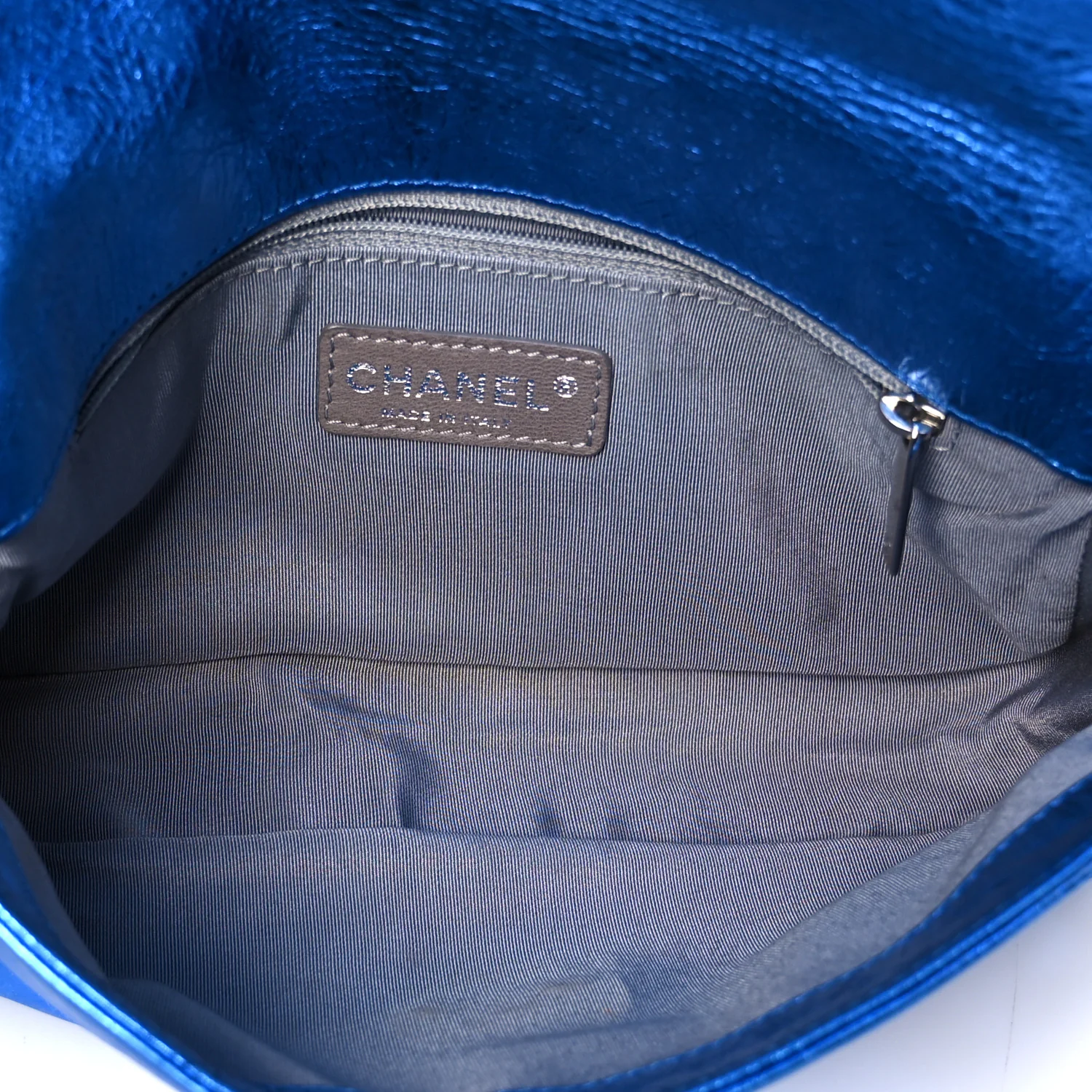 Metallic Cracked Calfskin Modern Chain Flap Bag Blue - Image 5