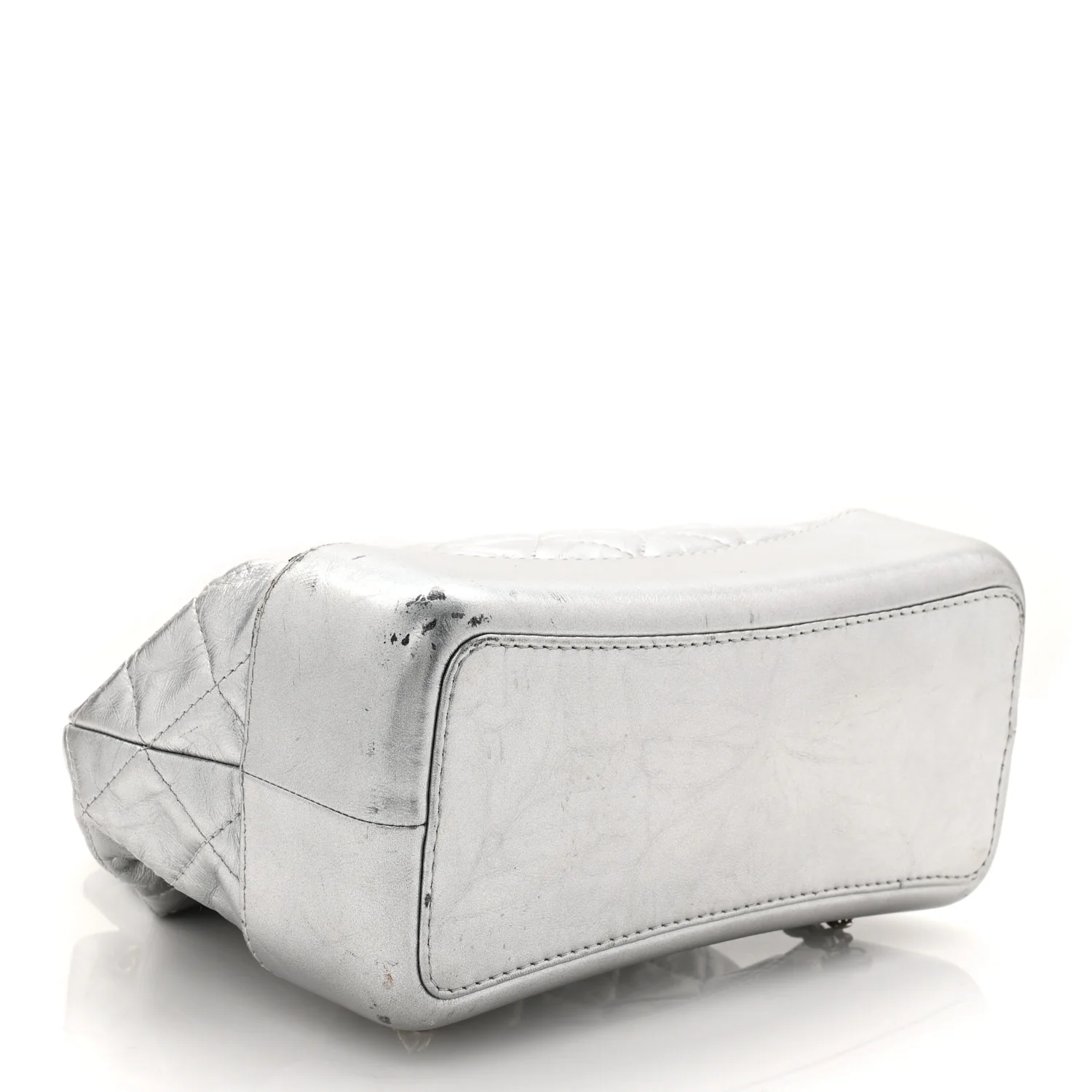 Metallic Crumpled Calfskin Quilted Small Gabrielle Backpack Silver - Image 4