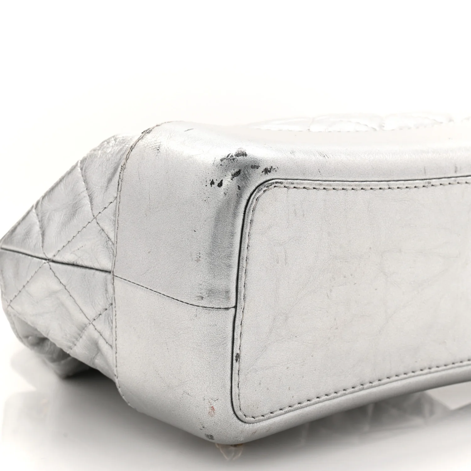 Metallic Crumpled Calfskin Quilted Small Gabrielle Backpack Silver - Image 9