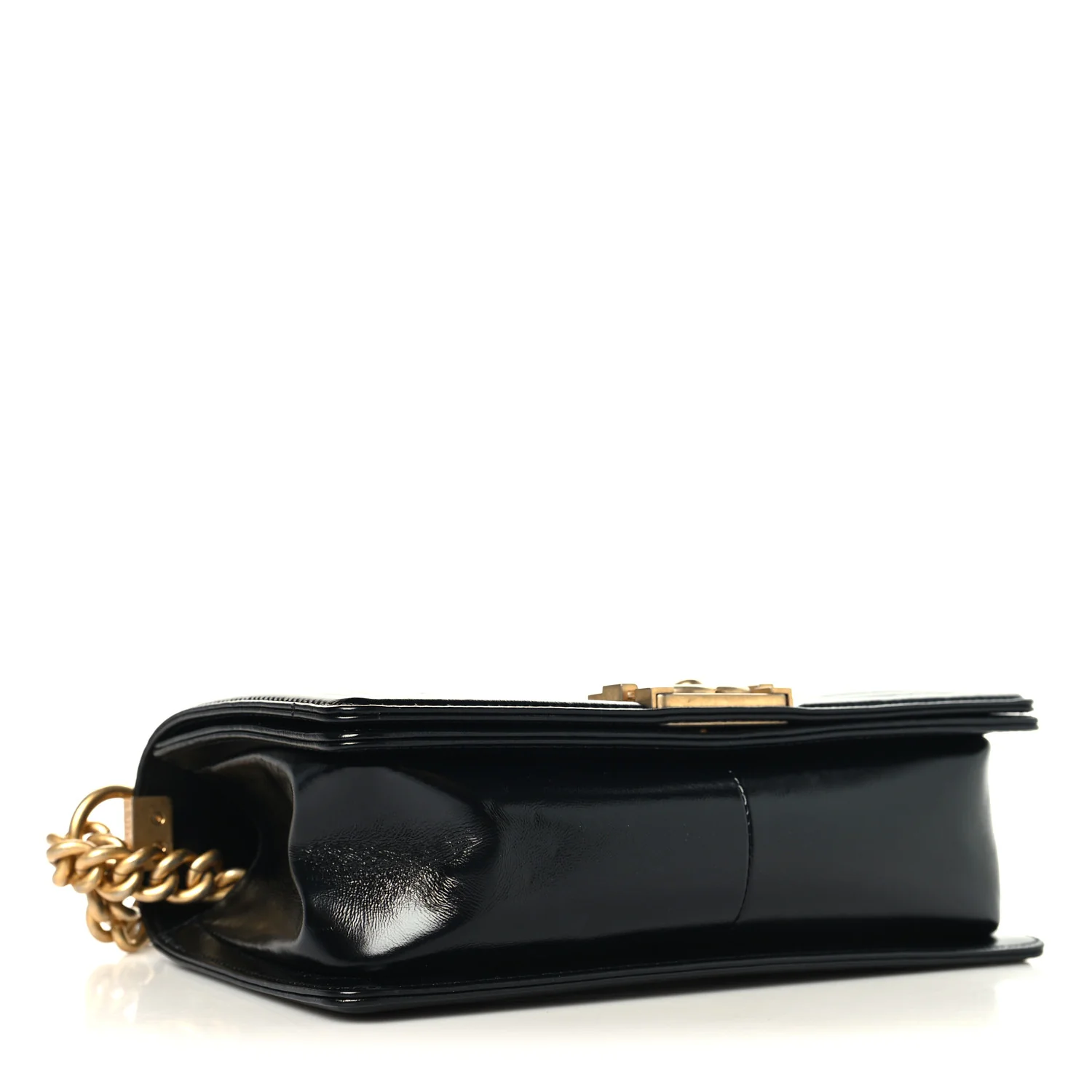 Metallic Glazed Calfskin Medium Boy Flap Black Gold - Image 4