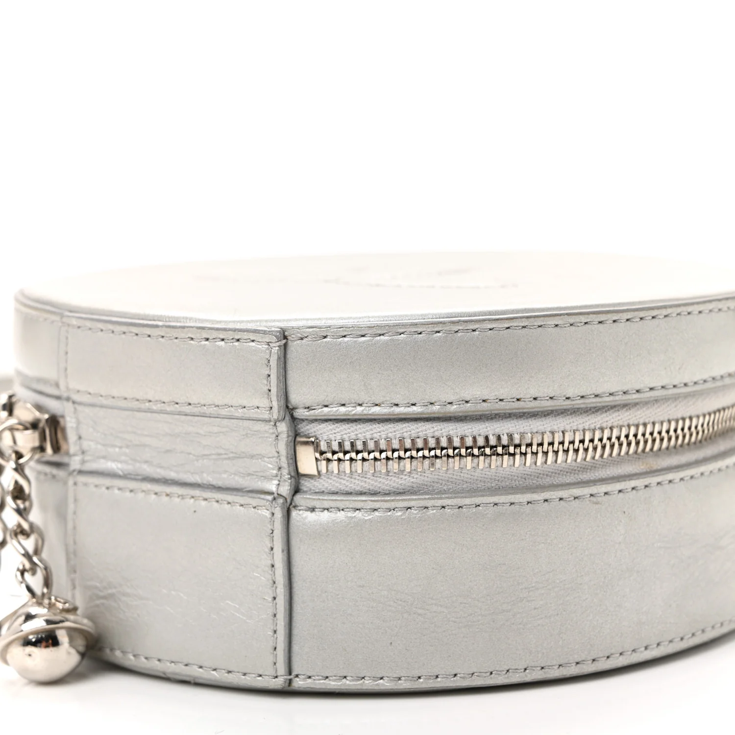 Metallic Glazed Calfskin Round As Earth Evening Bag Silver - Image 10