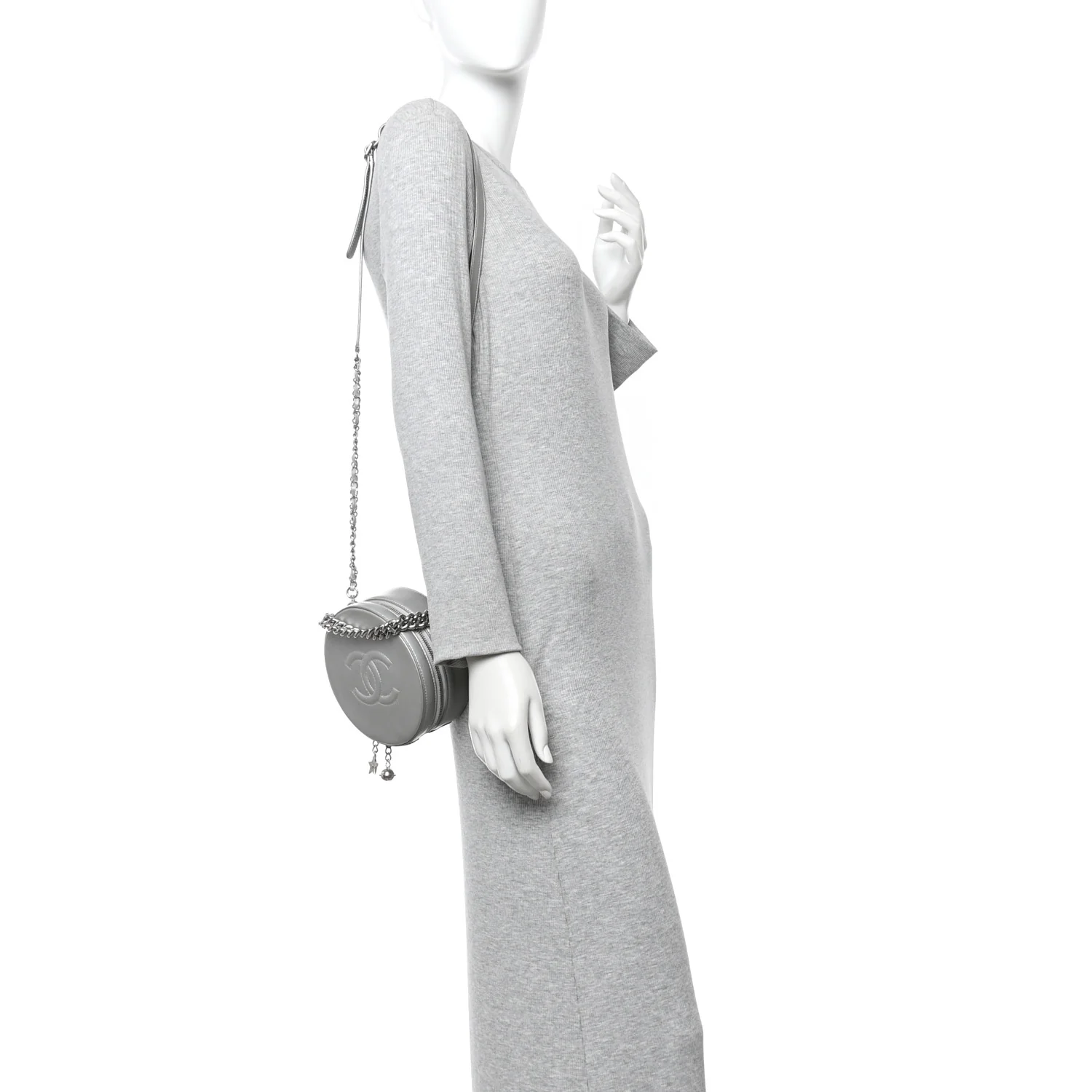 Metallic Glazed Calfskin Round As Earth Evening Bag Silver - Image 2