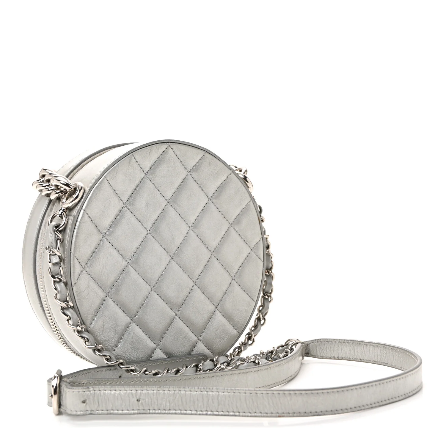 Metallic Glazed Calfskin Round As Earth Evening Bag Silver - Image 3
