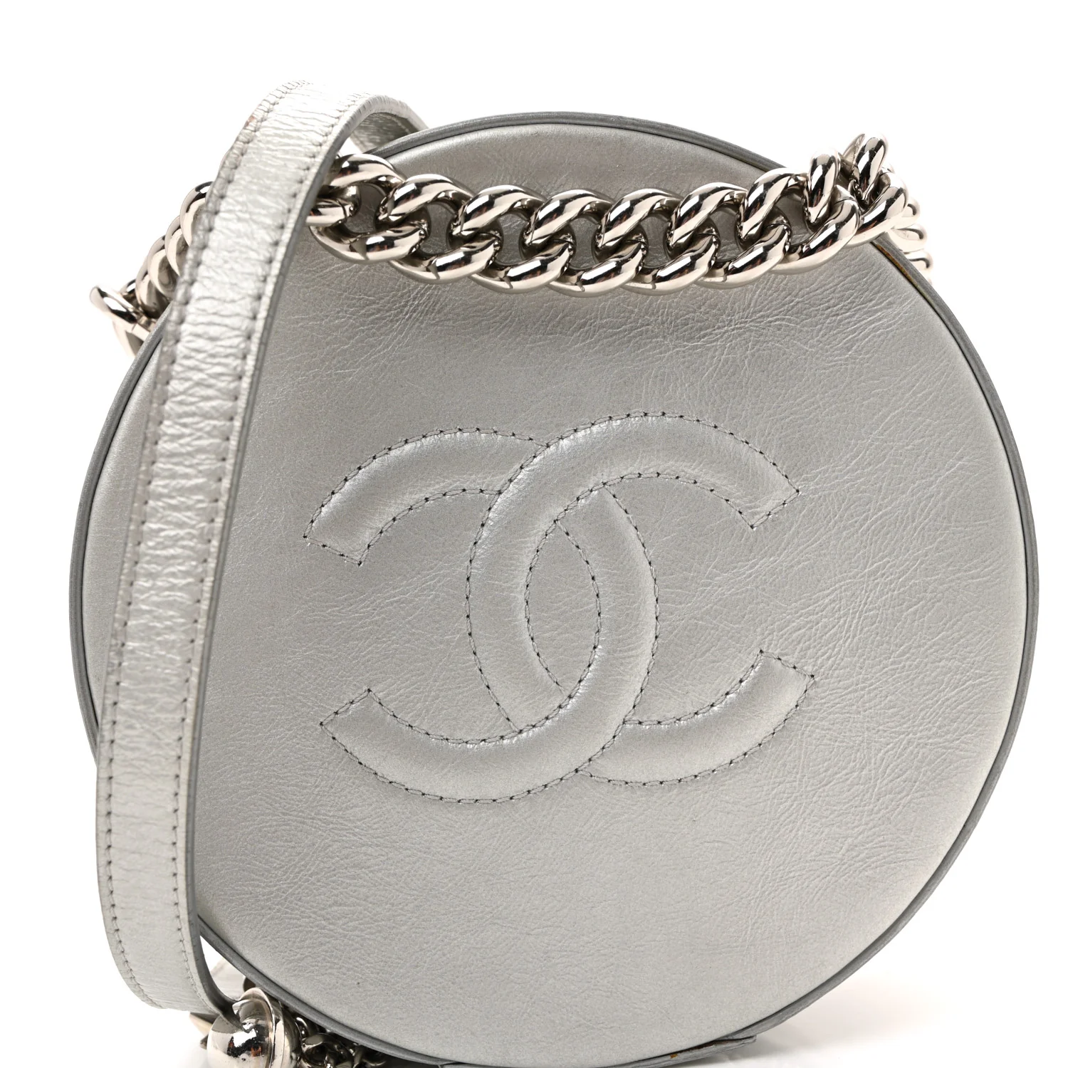 Metallic Glazed Calfskin Round As Earth Evening Bag Silver - Image 8