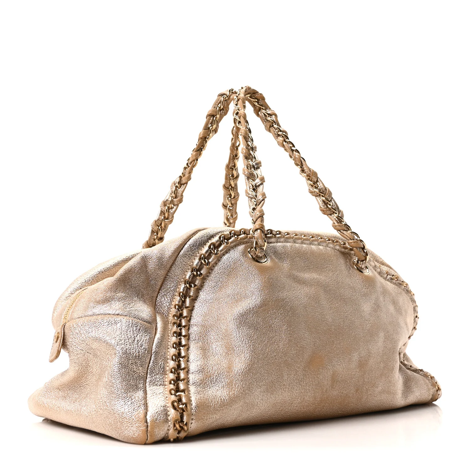 Metallic Goatskin Extra Large Luxe Ligne Bowler Light Gold - Image 3