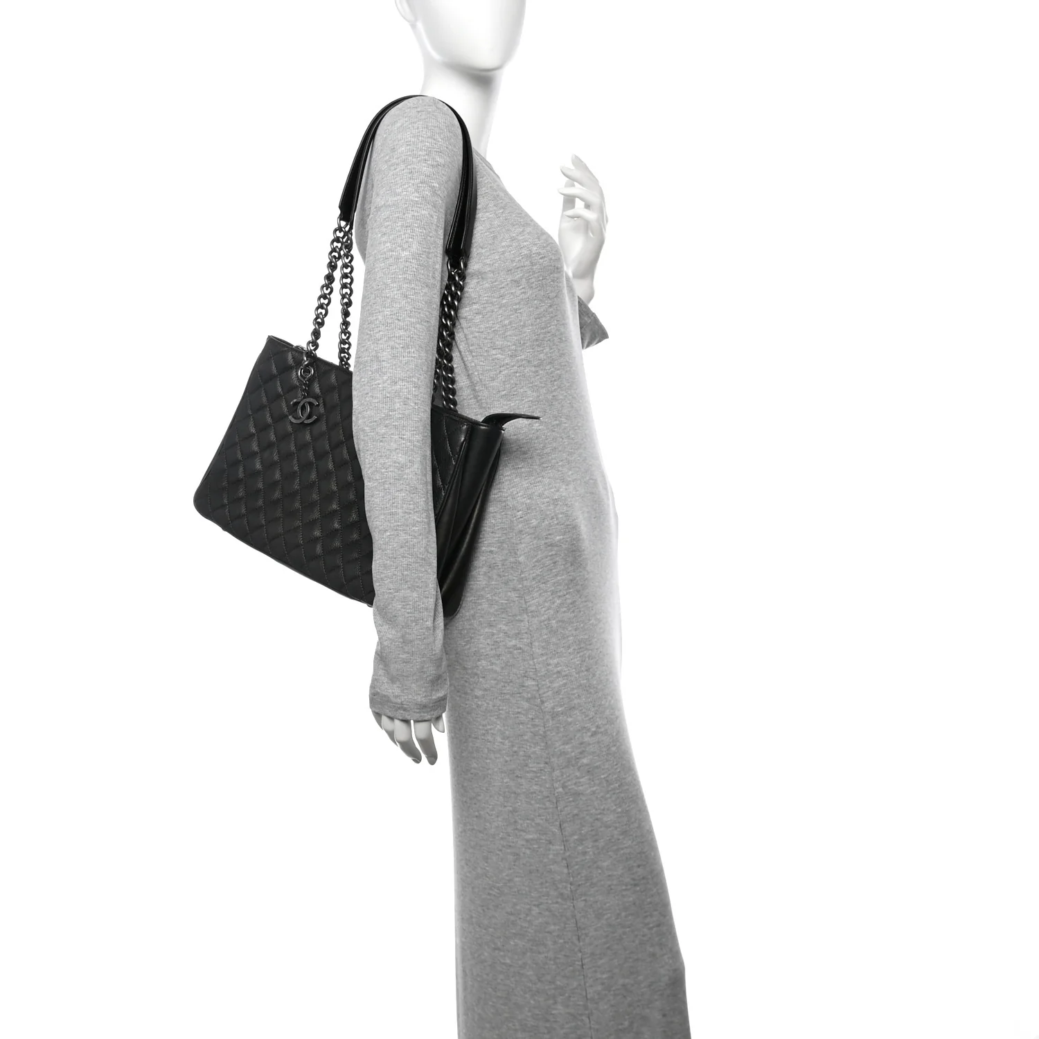 Metallic Goatskin Quilted Medium Rock In Rome Tote Charcoal - Image 2