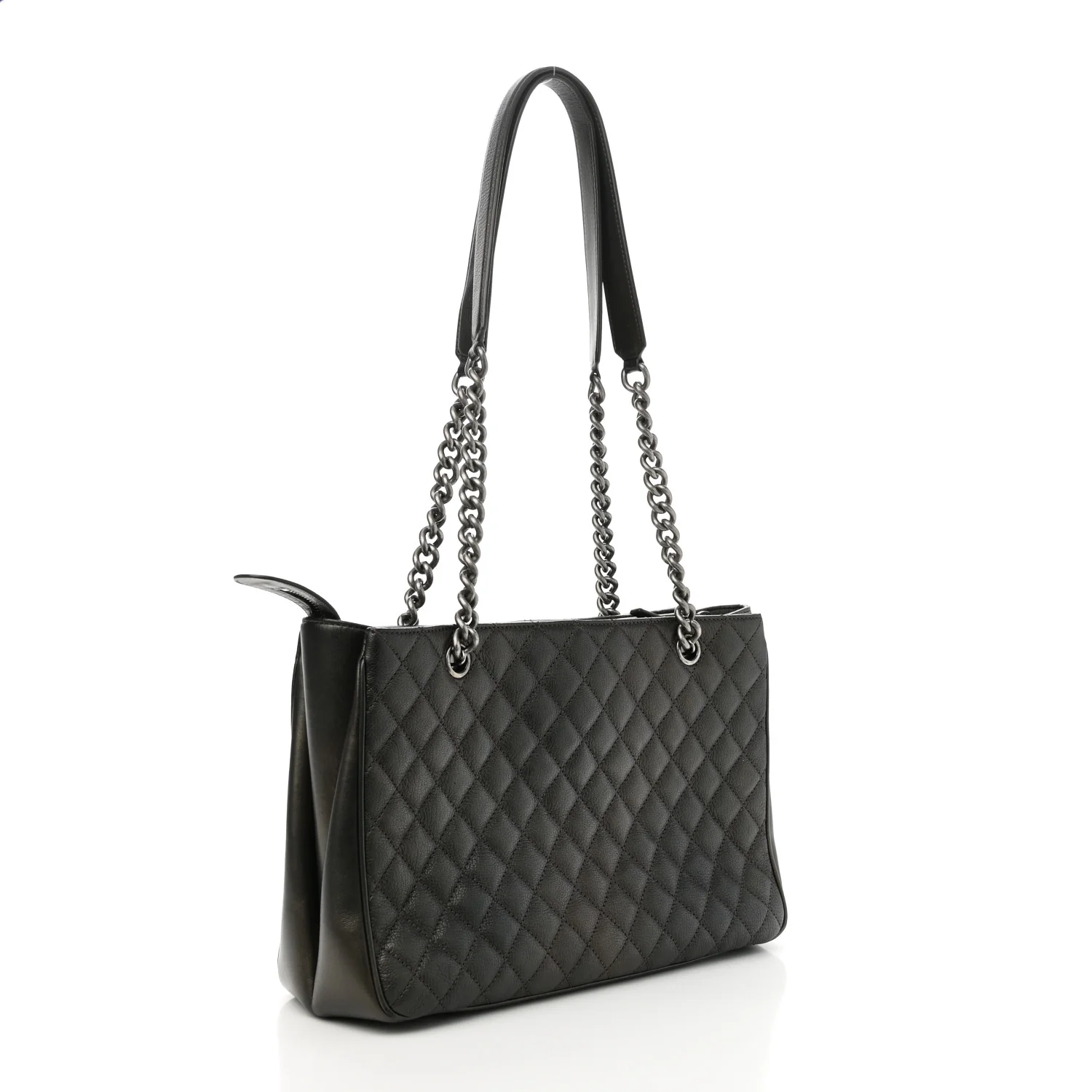 Metallic Goatskin Quilted Medium Rock In Rome Tote Charcoal - Image 3
