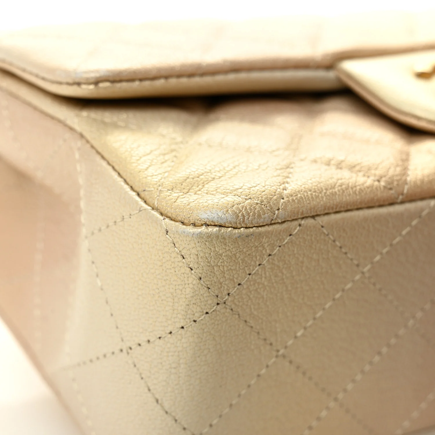 Metallic Goatskin Quilted Mini Rectangular Flap Gold - Image 11