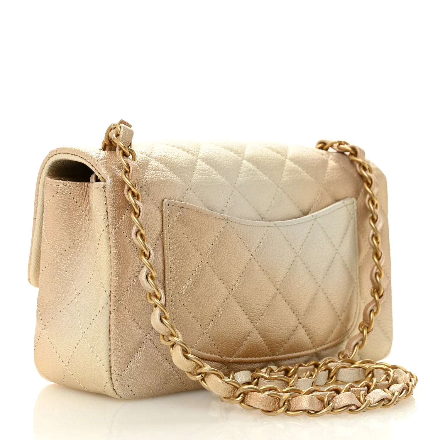 Metallic Goatskin Quilted Mini Rectangular Flap Gold - Image 3
