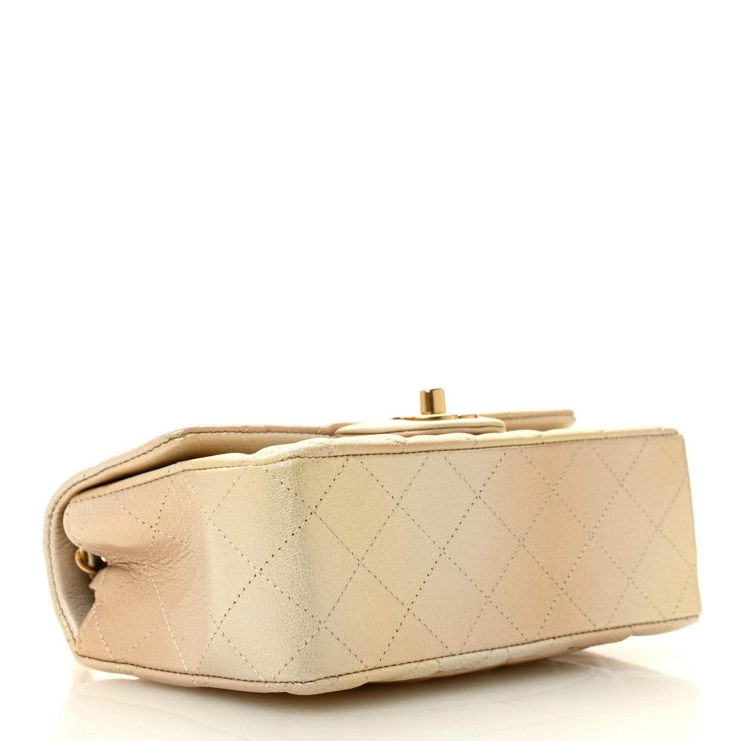 Metallic Goatskin Quilted Mini Rectangular Flap Gold - Image 4