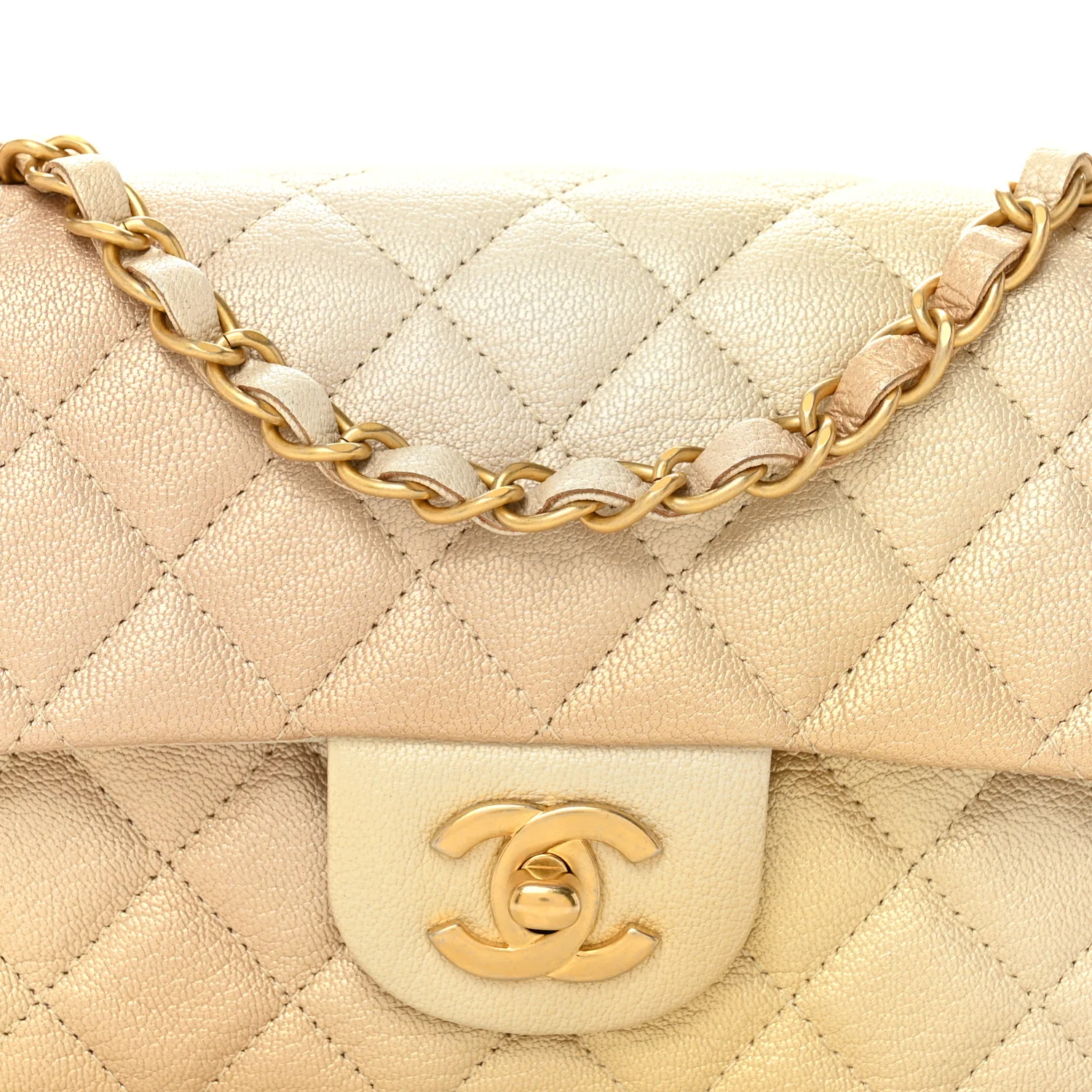 Metallic Goatskin Quilted Mini Rectangular Flap Gold - Image 8