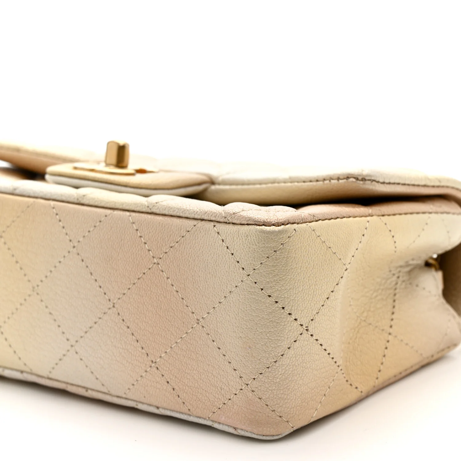 Metallic Goatskin Quilted Mini Rectangular Flap Gold - Image 10