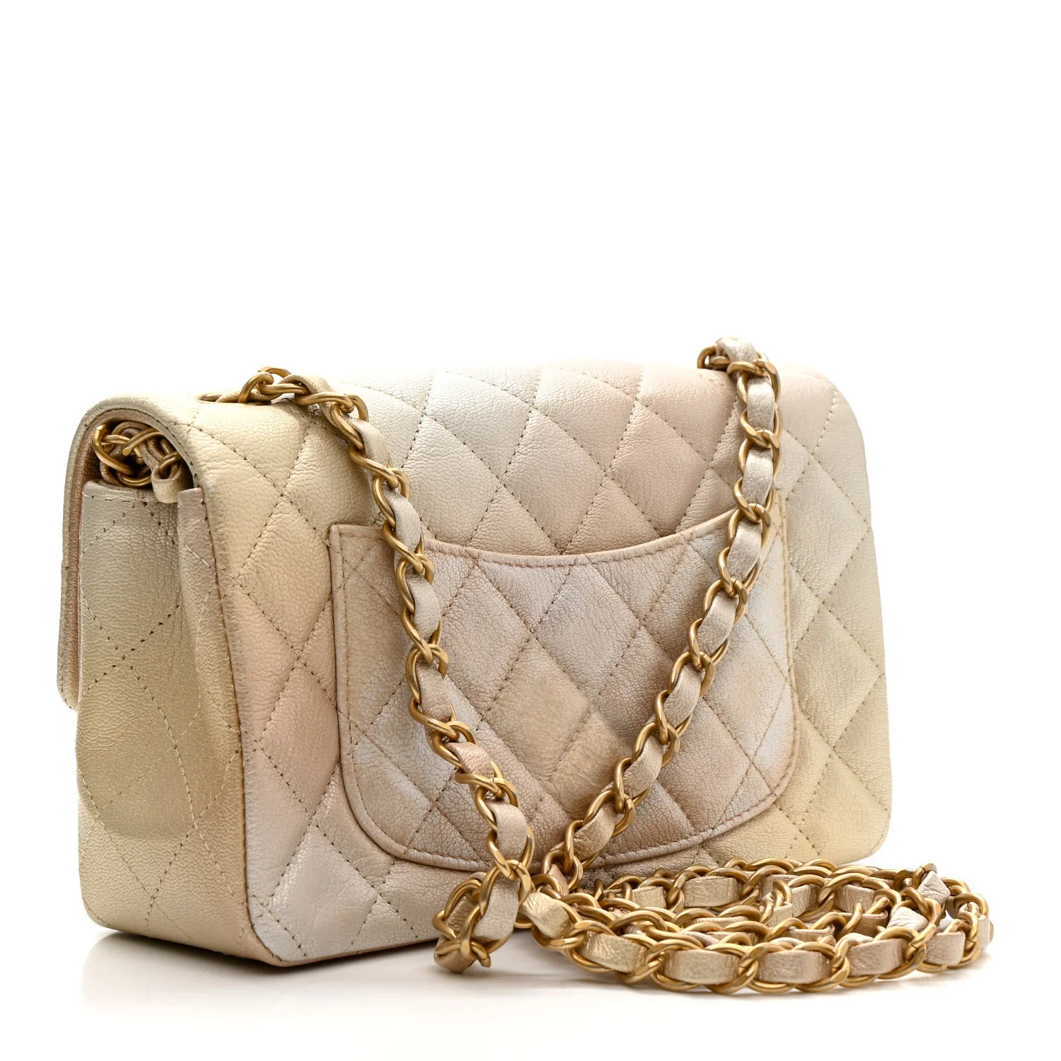 Metallic Goatskin Quilted Mini Rectangular Flap Gold - Image 3