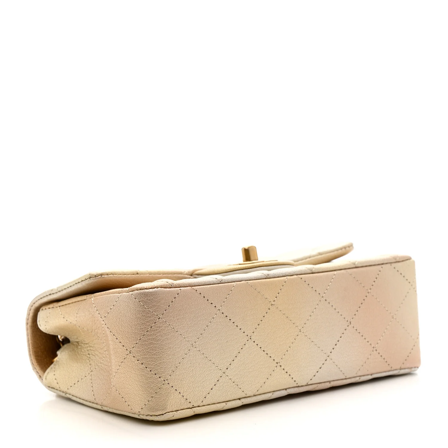 Metallic Goatskin Quilted Mini Rectangular Flap Gold - Image 4
