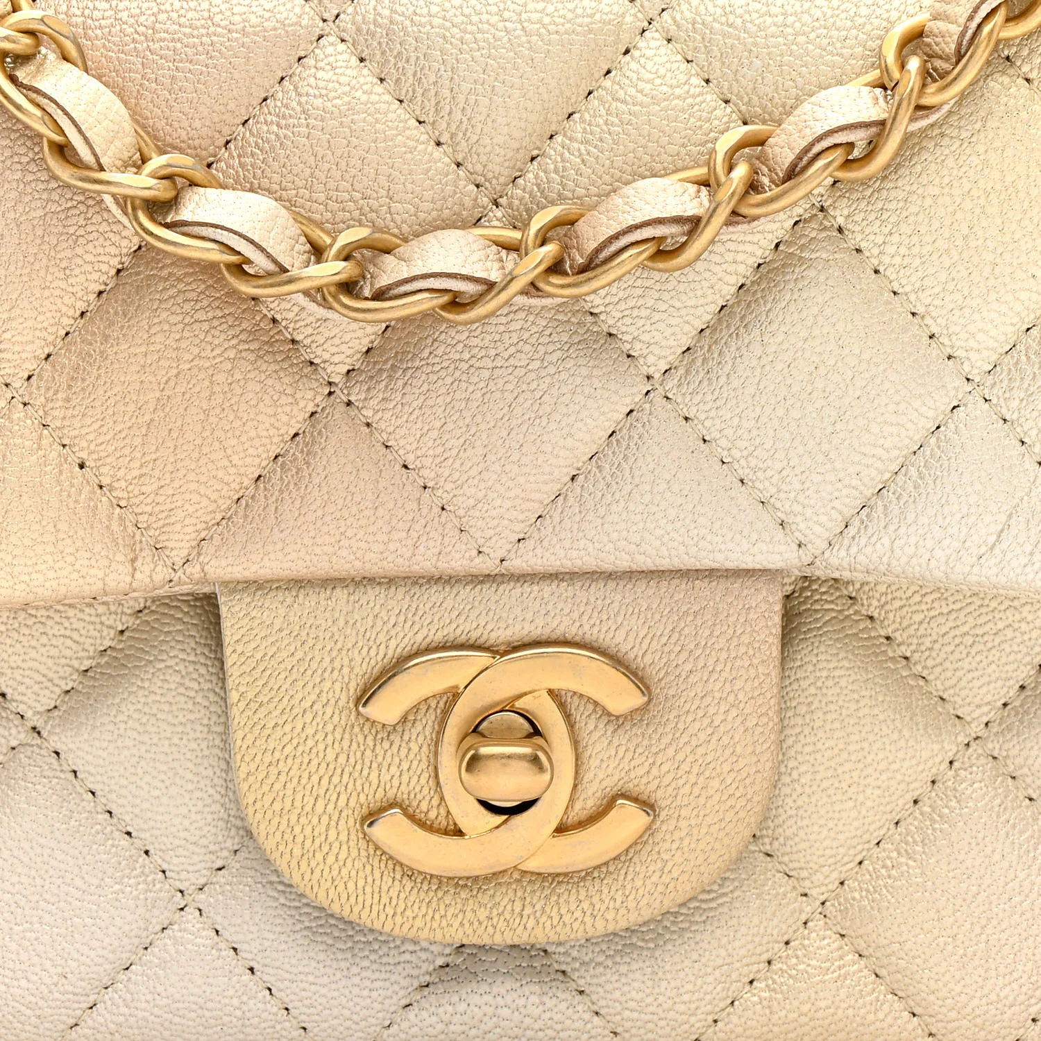 Metallic Goatskin Quilted Mini Rectangular Flap Gold - Image 8