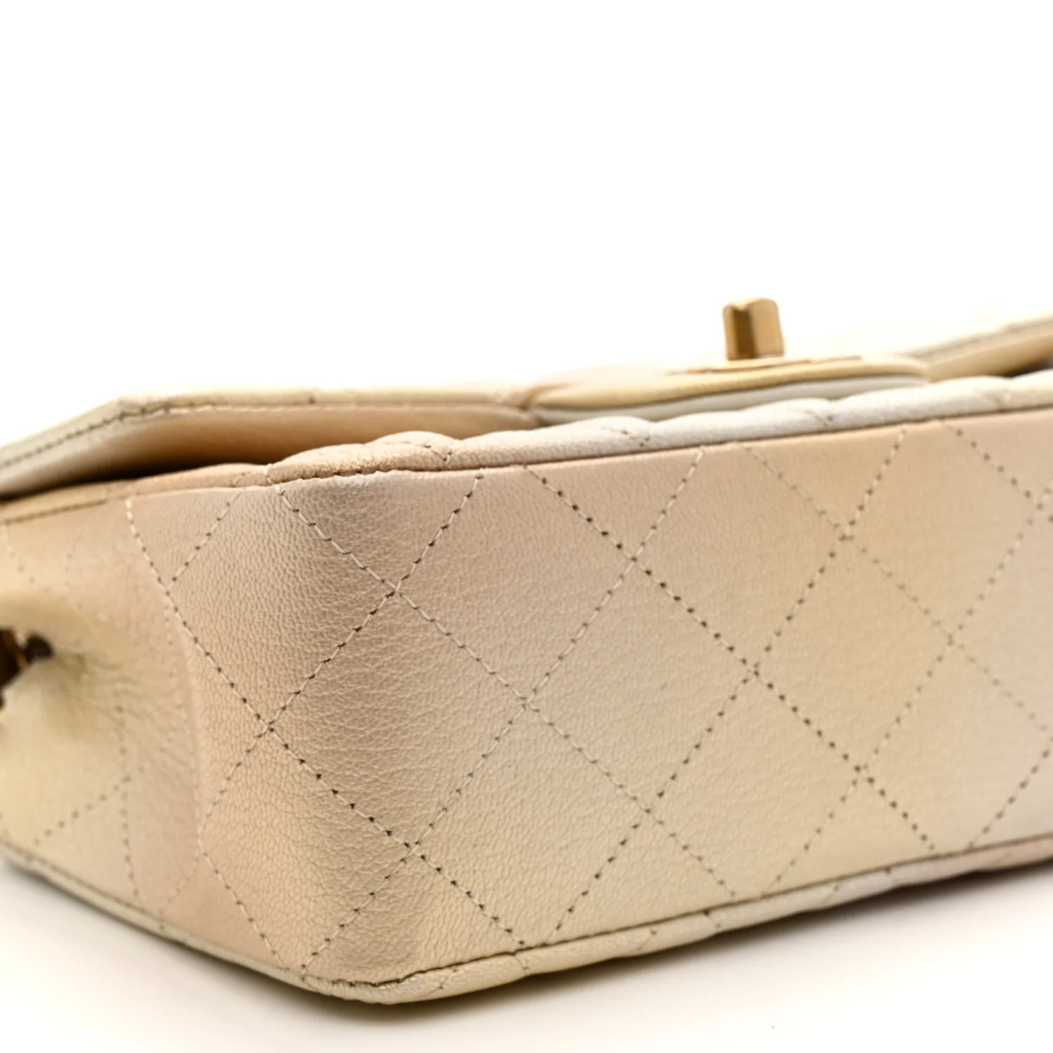 Metallic Goatskin Quilted Mini Rectangular Flap Gold - Image 9