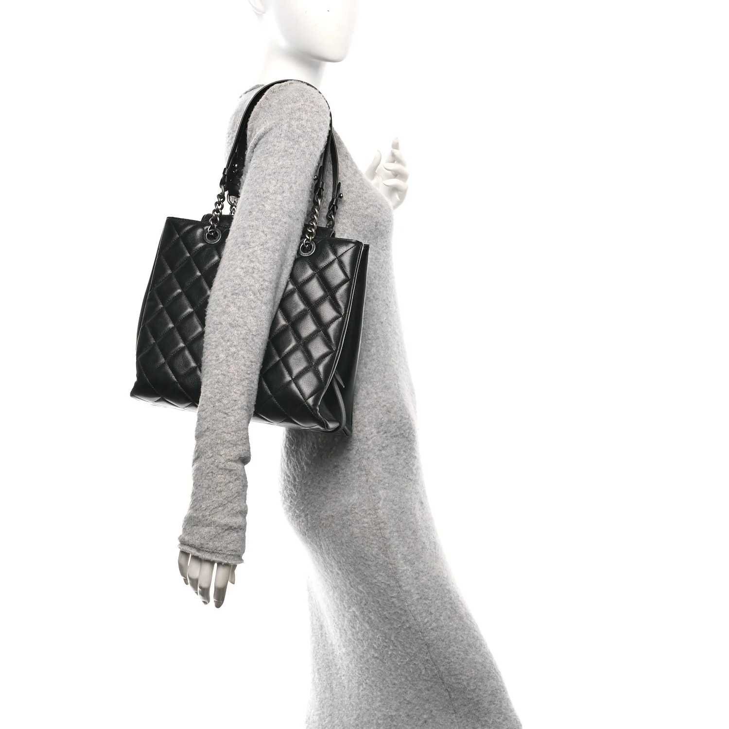 Metallic Goatskin Quilted Small City Rock Shopping Tote Black - Image 2