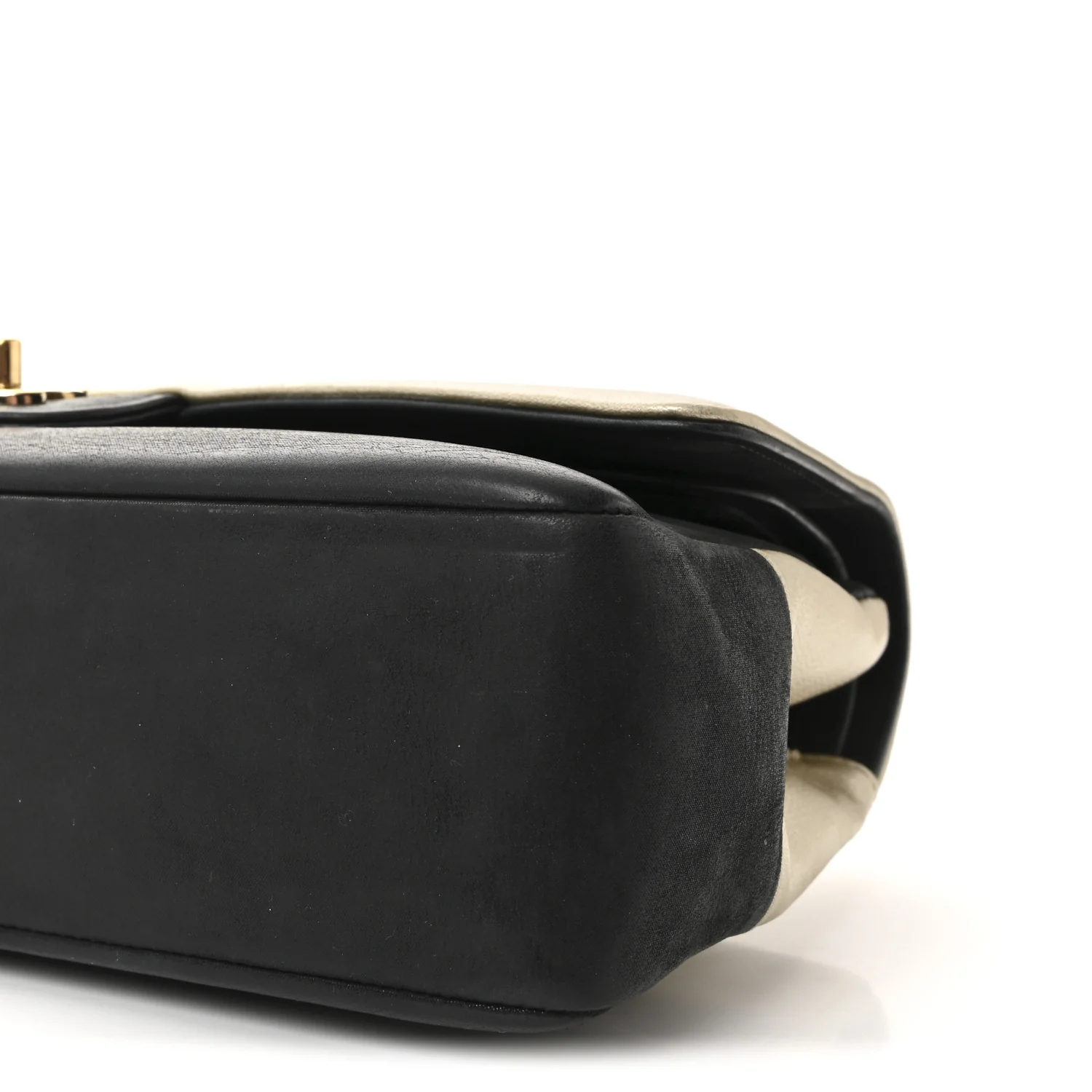 Metallic Grained Calfskin Medium Classic Pure Double Flap Gold Black - Image 10