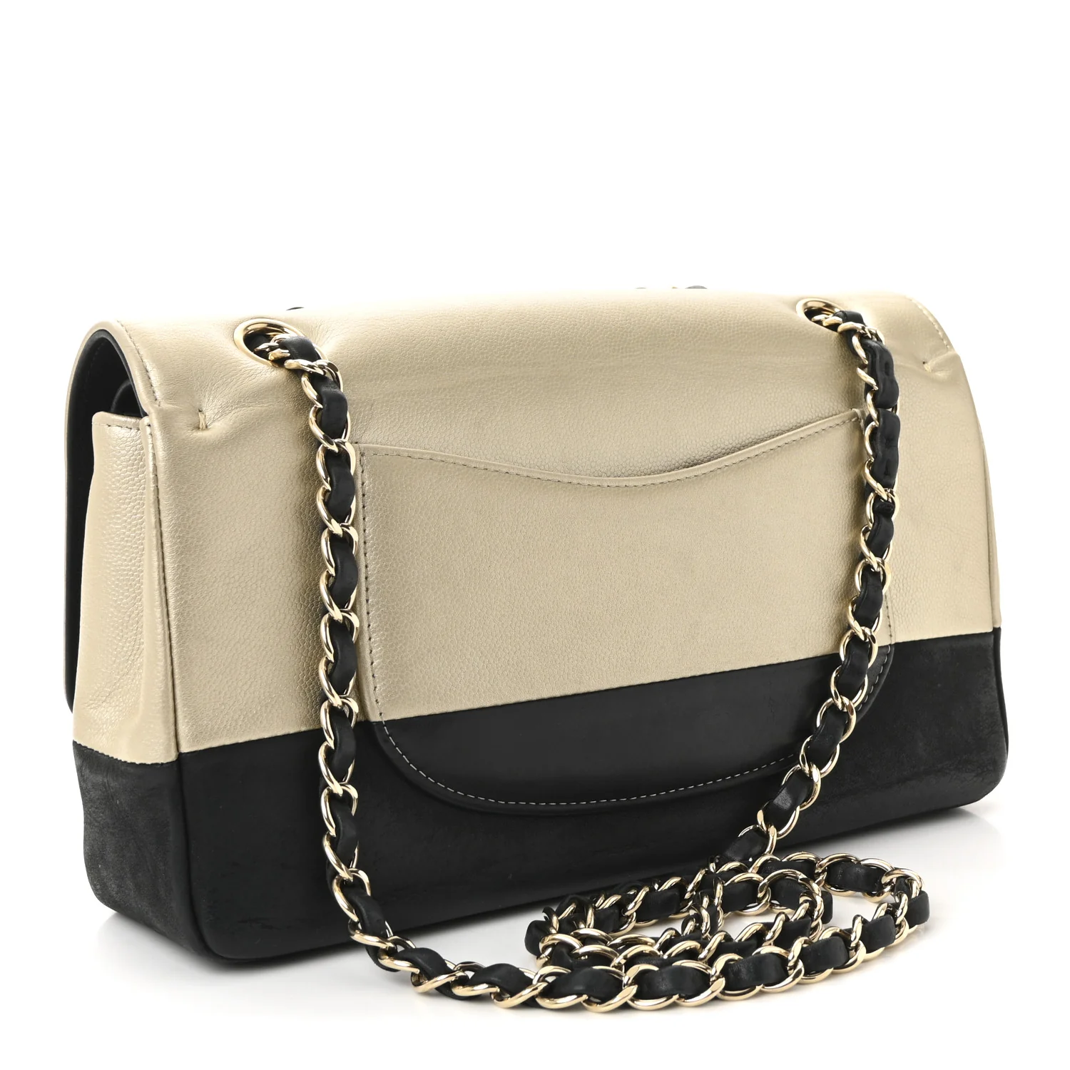 Metallic Grained Calfskin Medium Classic Pure Double Flap Gold Black - Image 3
