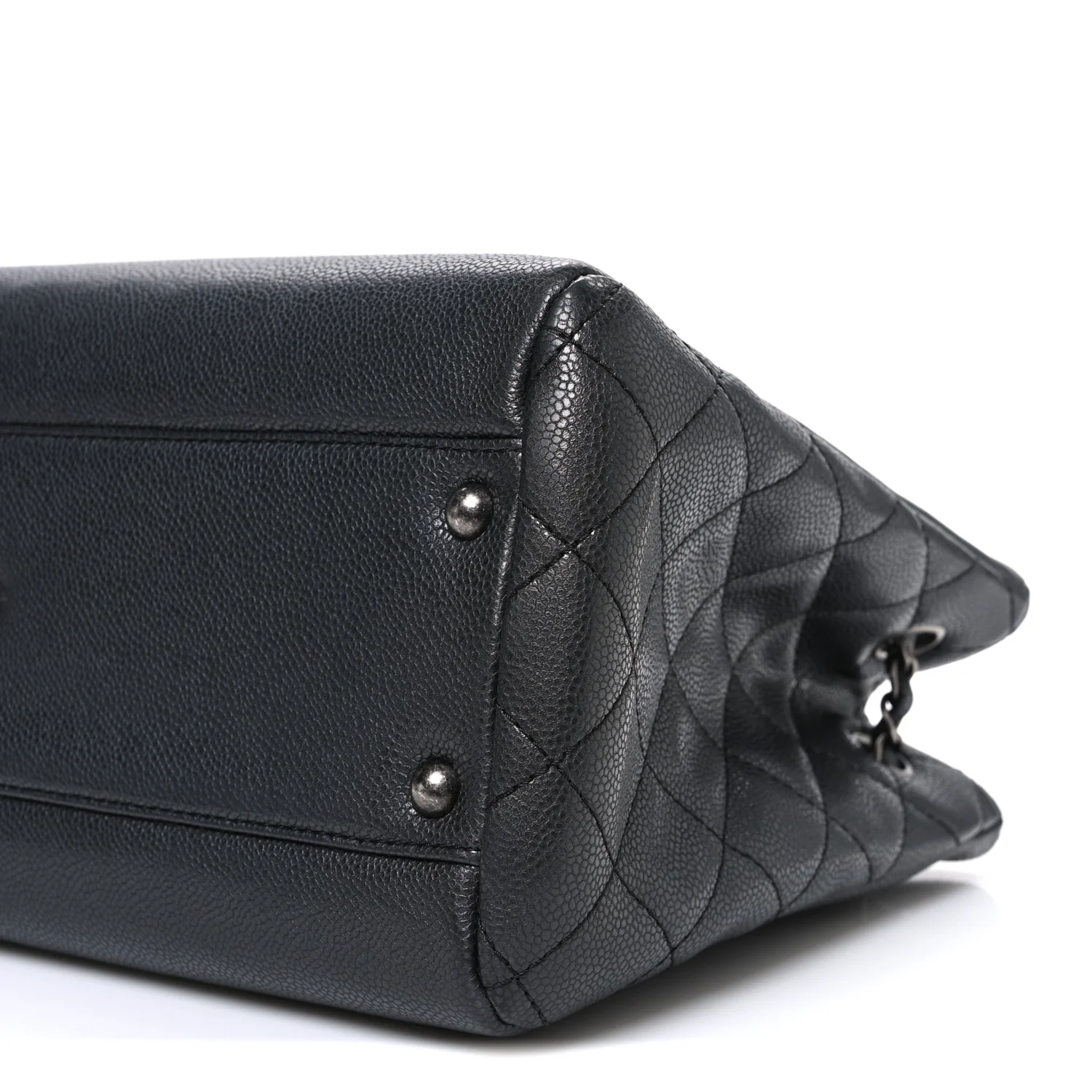 Metallic Grained Calfskin Medium Woven Chain Shopping Bag Black - Image 10