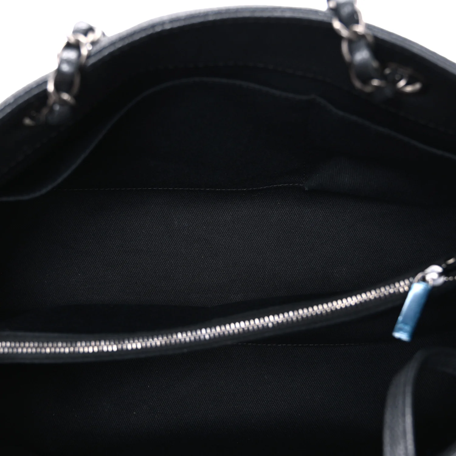 Metallic Grained Calfskin Medium Woven Chain Shopping Bag Black - Image 5