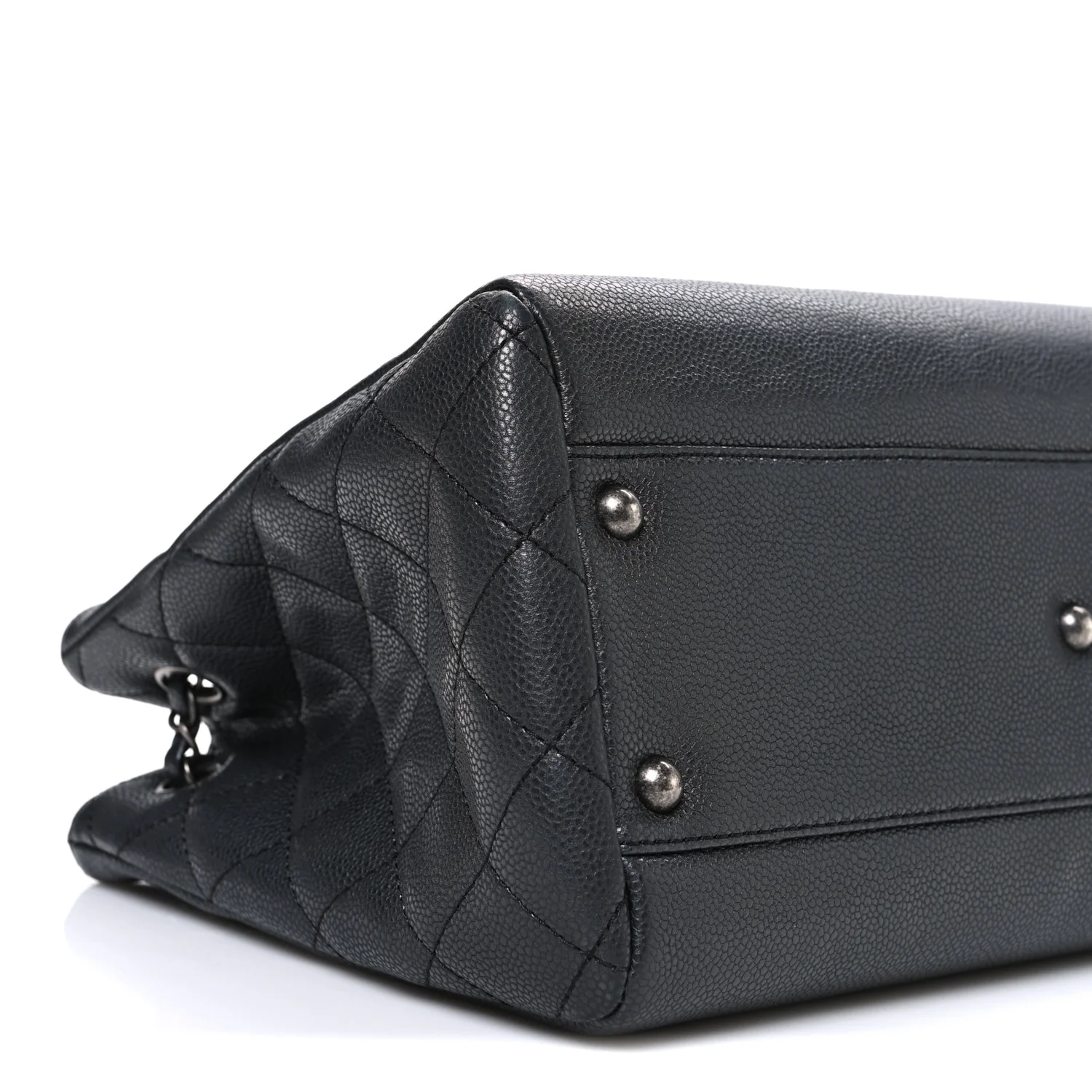 Metallic Grained Calfskin Medium Woven Chain Shopping Bag Black - Image 9