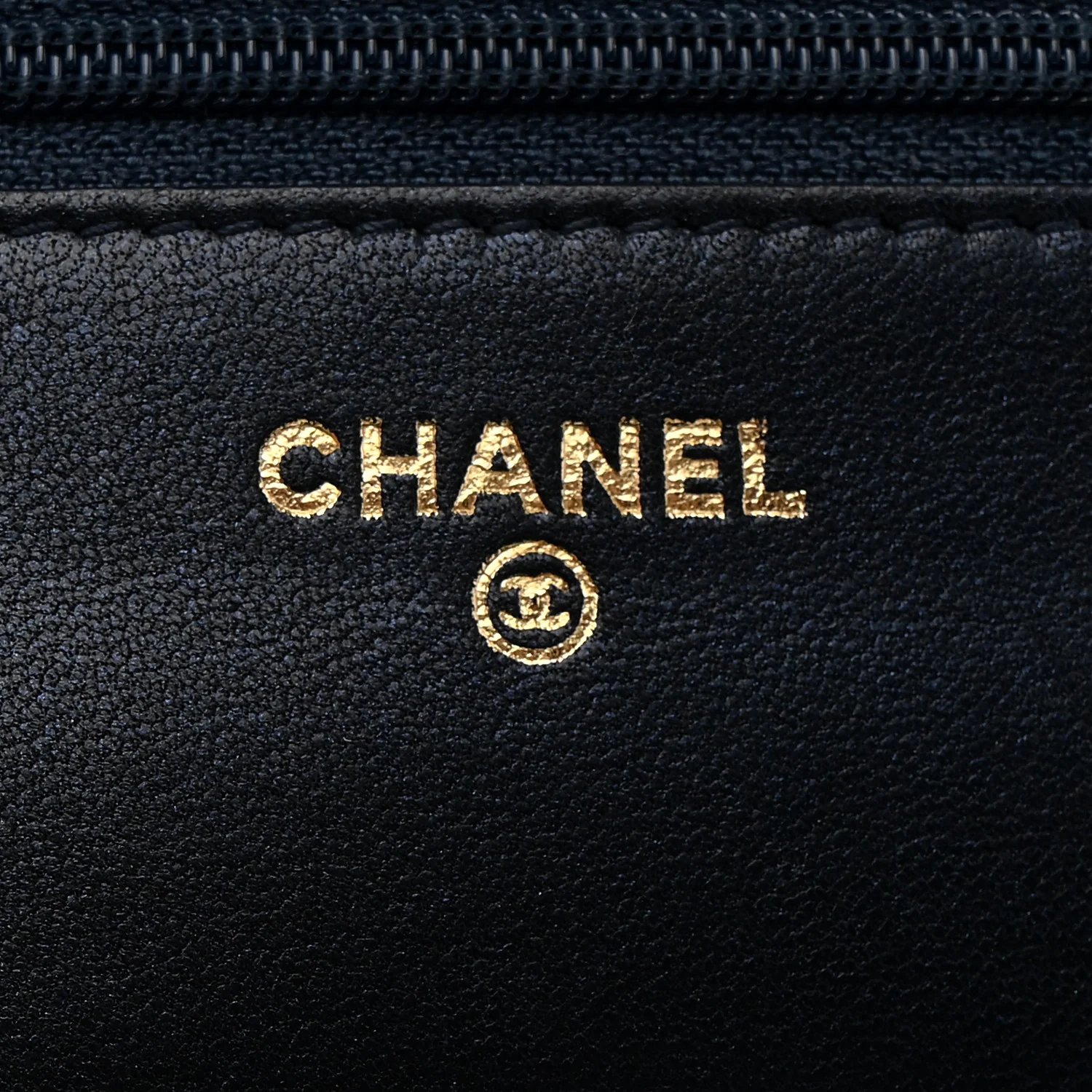 Metallic Lambskin Camellia Embossed Wallet on Chain WOC Navy - Image 6