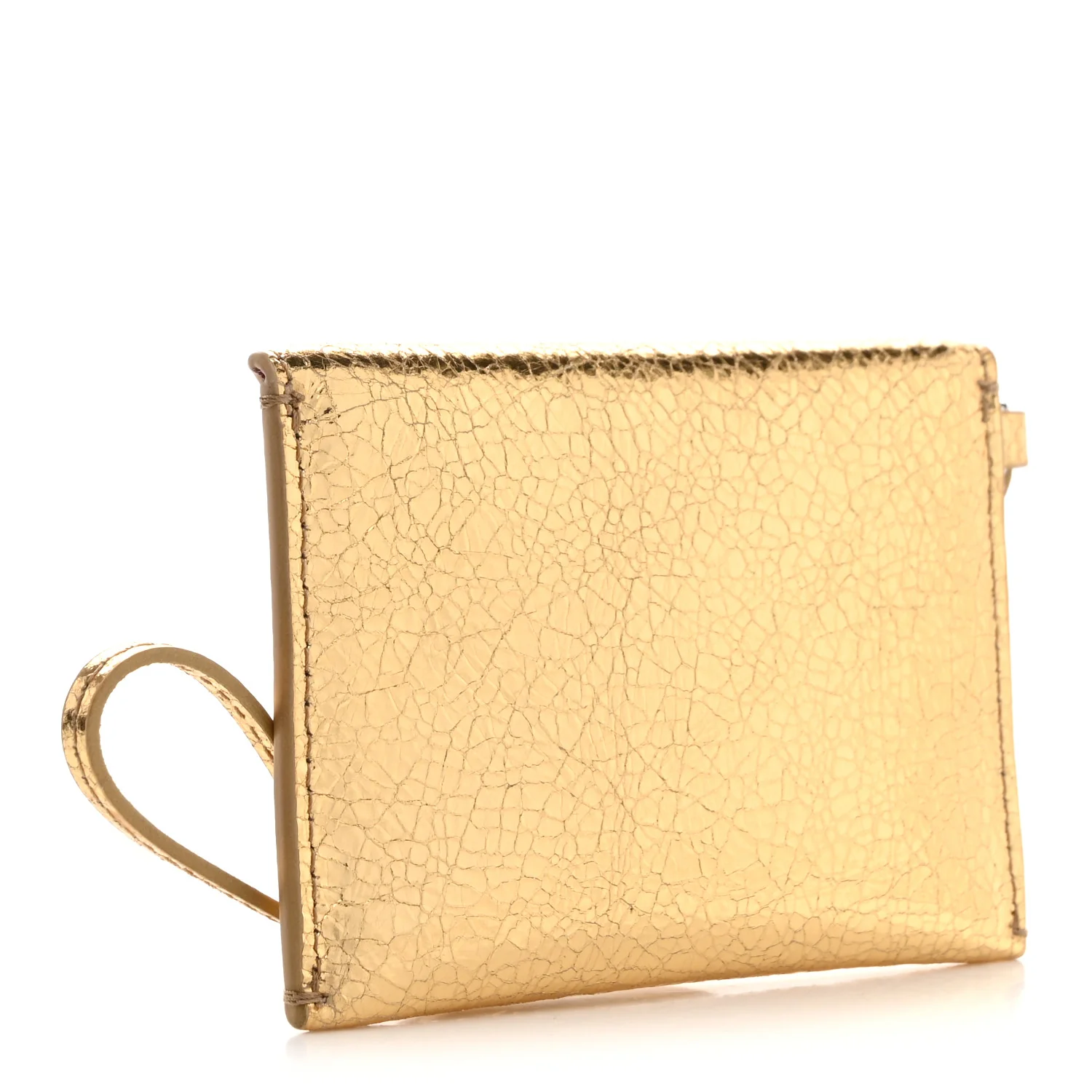 Metallic Lambskin Card Holder With Strap Gold - Image 3