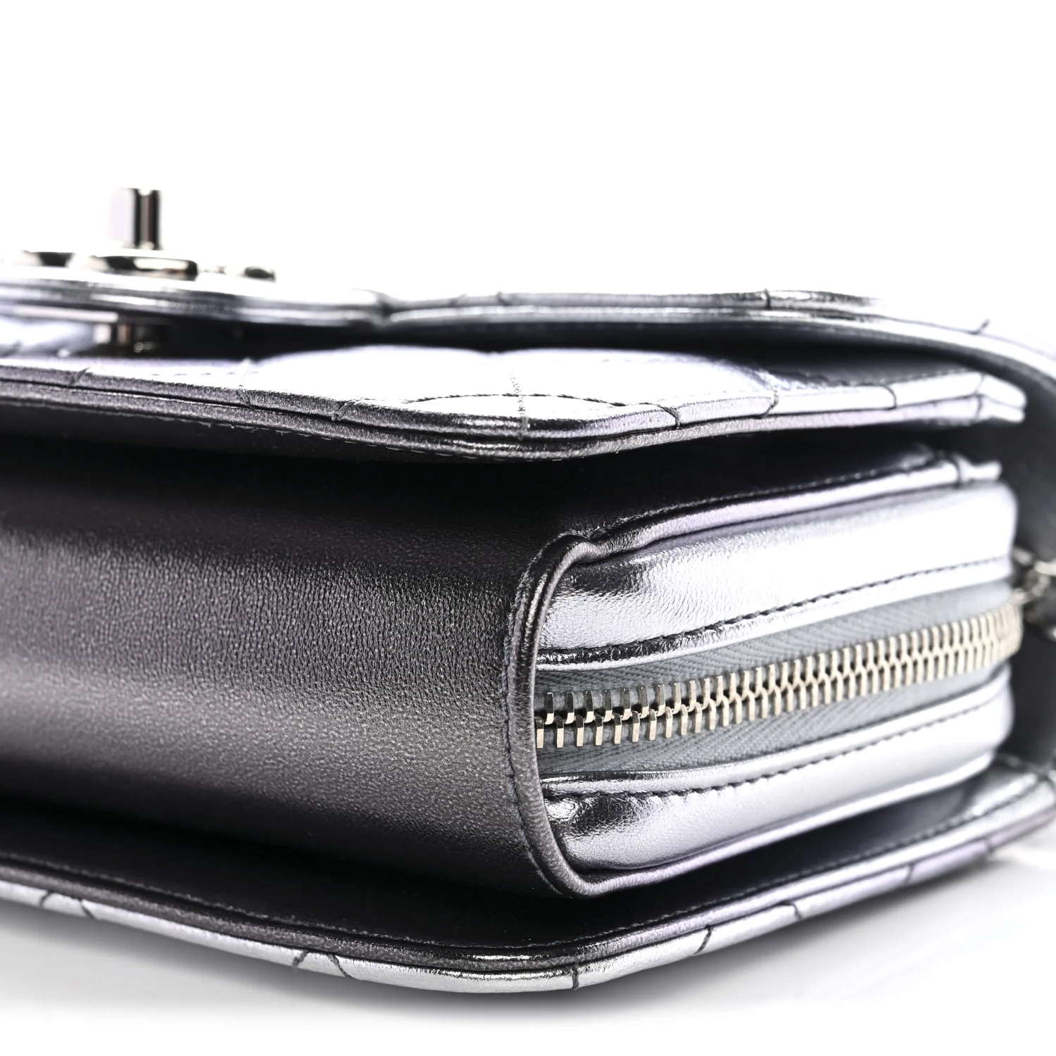 Metallic Lambskin Like A Wallet Flap Silvery Black - Image 11