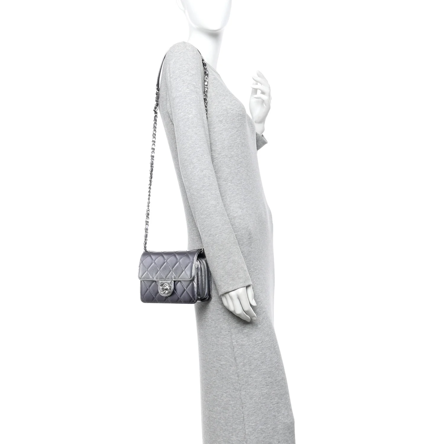 Metallic Lambskin Like A Wallet Flap Silvery Black - Image 2
