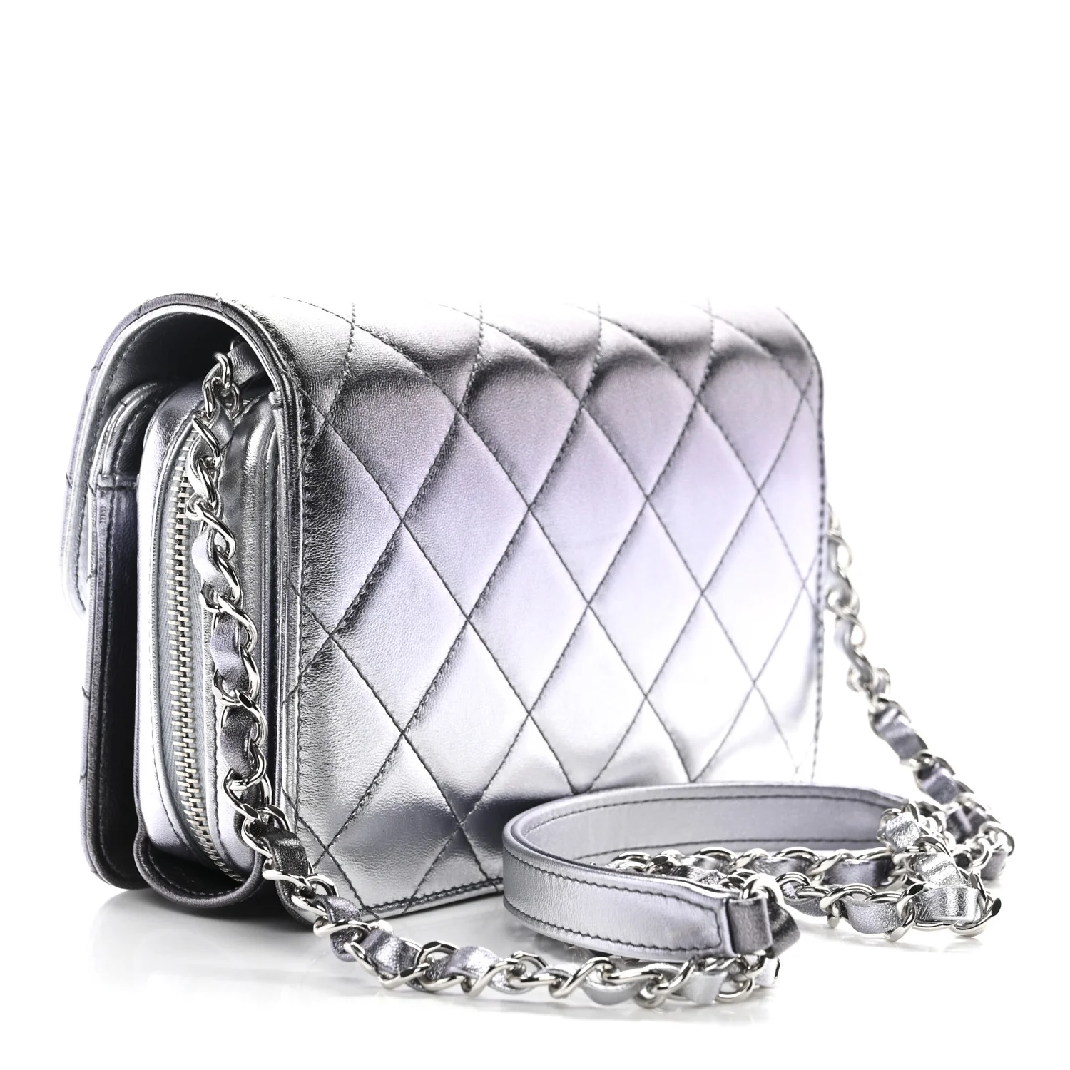 Metallic Lambskin Like A Wallet Flap Silvery Black - Image 4