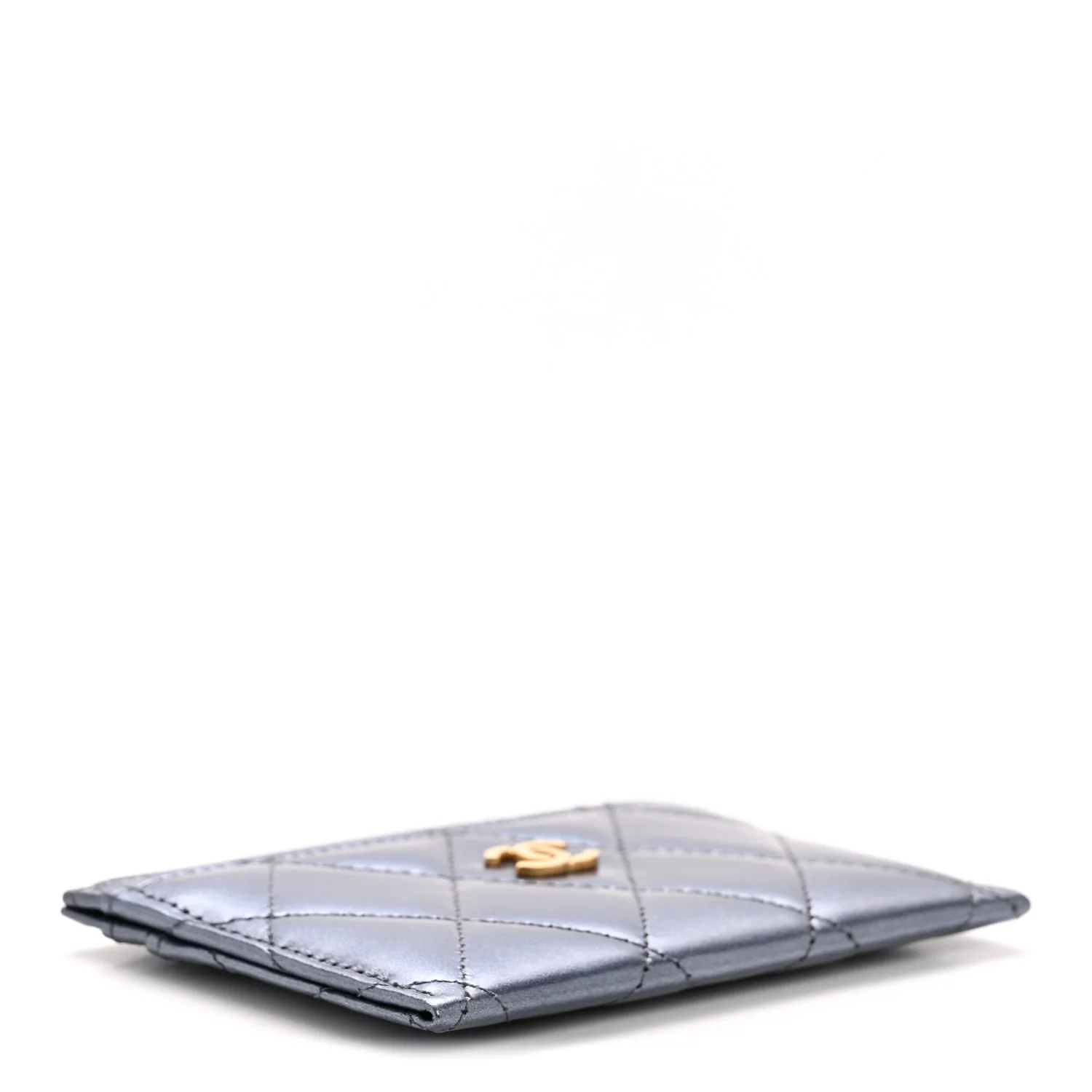 Metallic Lambskin Quilted Card Holder Dark Blue - Image 4