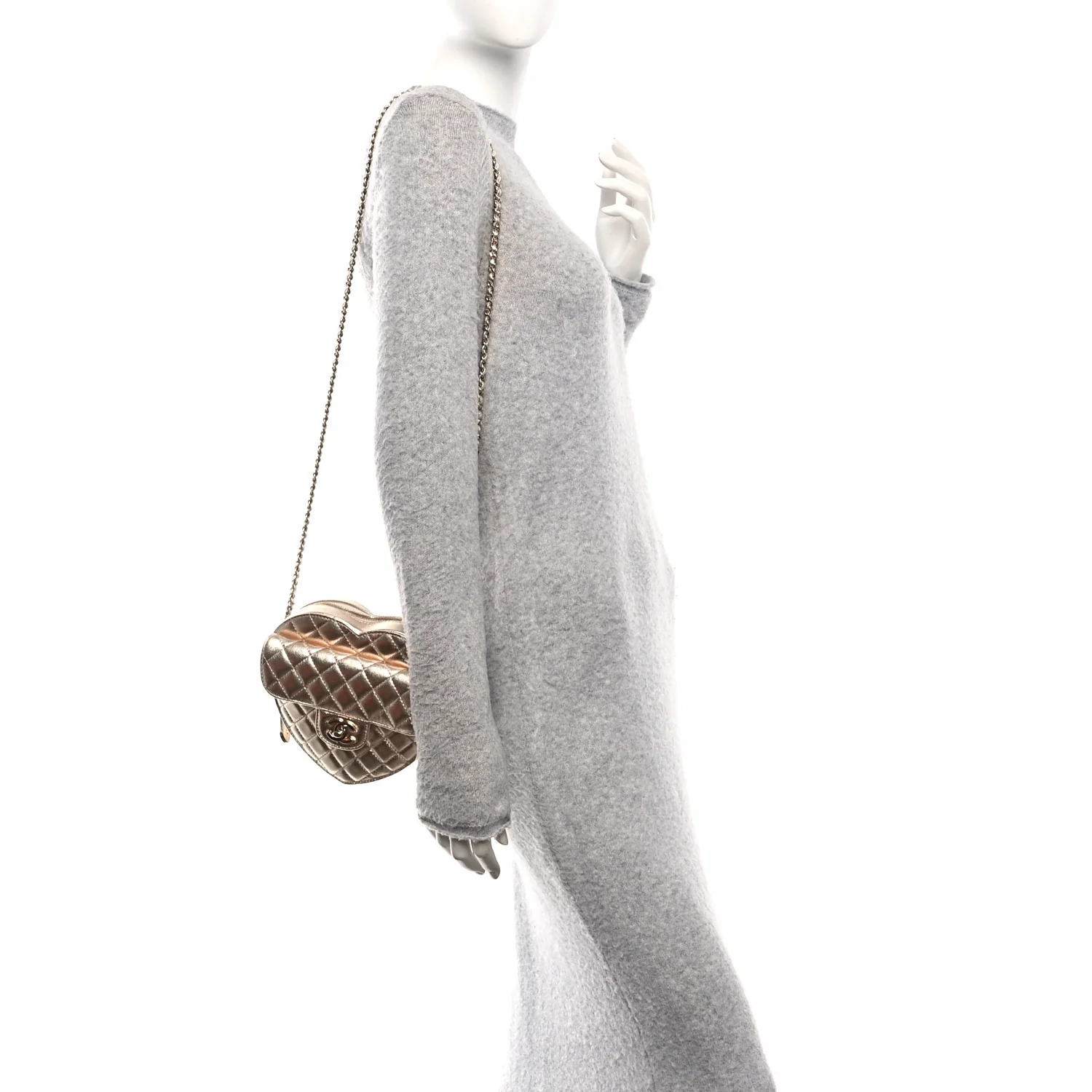 Metallic Lambskin Quilted CC In Love Heart Bag Gold - Image 2