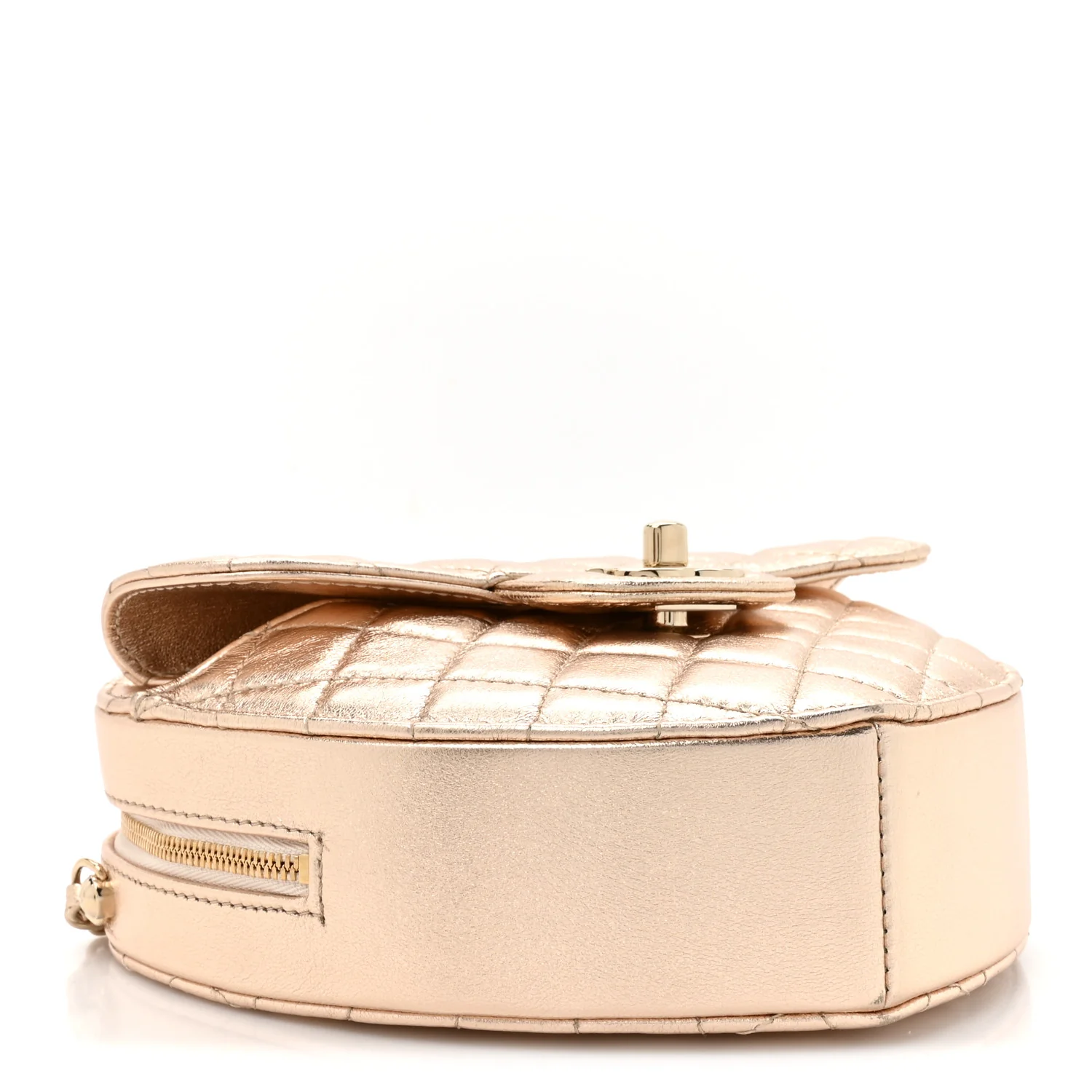 Metallic Lambskin Quilted CC In Love Heart Bag Gold - Image 4