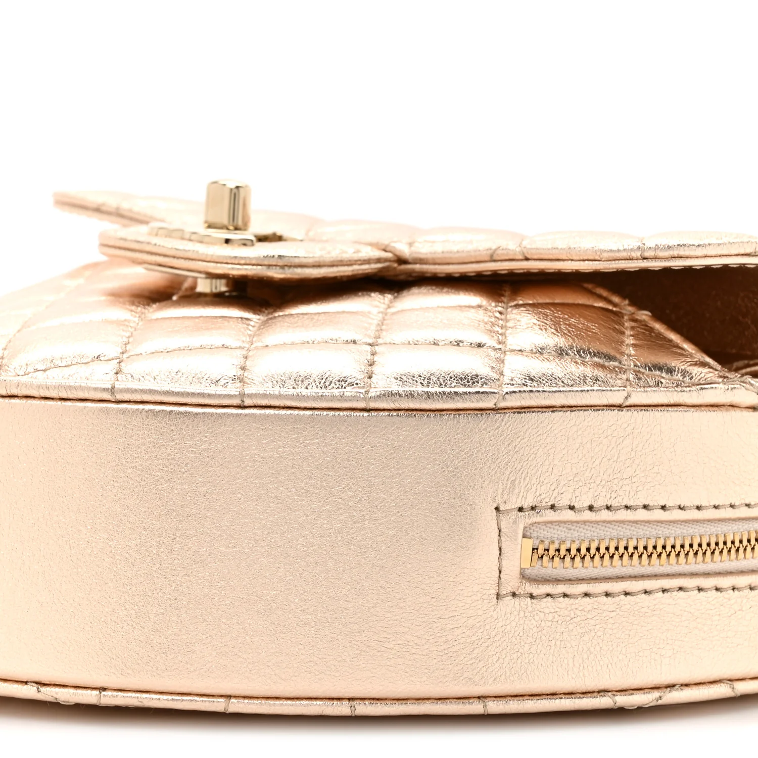 Metallic Lambskin Quilted CC In Love Heart Bag Gold - Image 9
