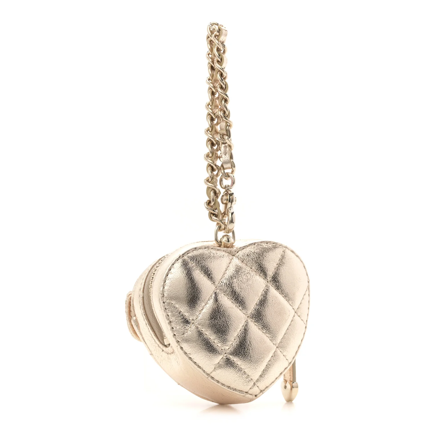 Metallic Lambskin Quilted CC In Love Heart Coin Purse With Chain Gold - Image 3