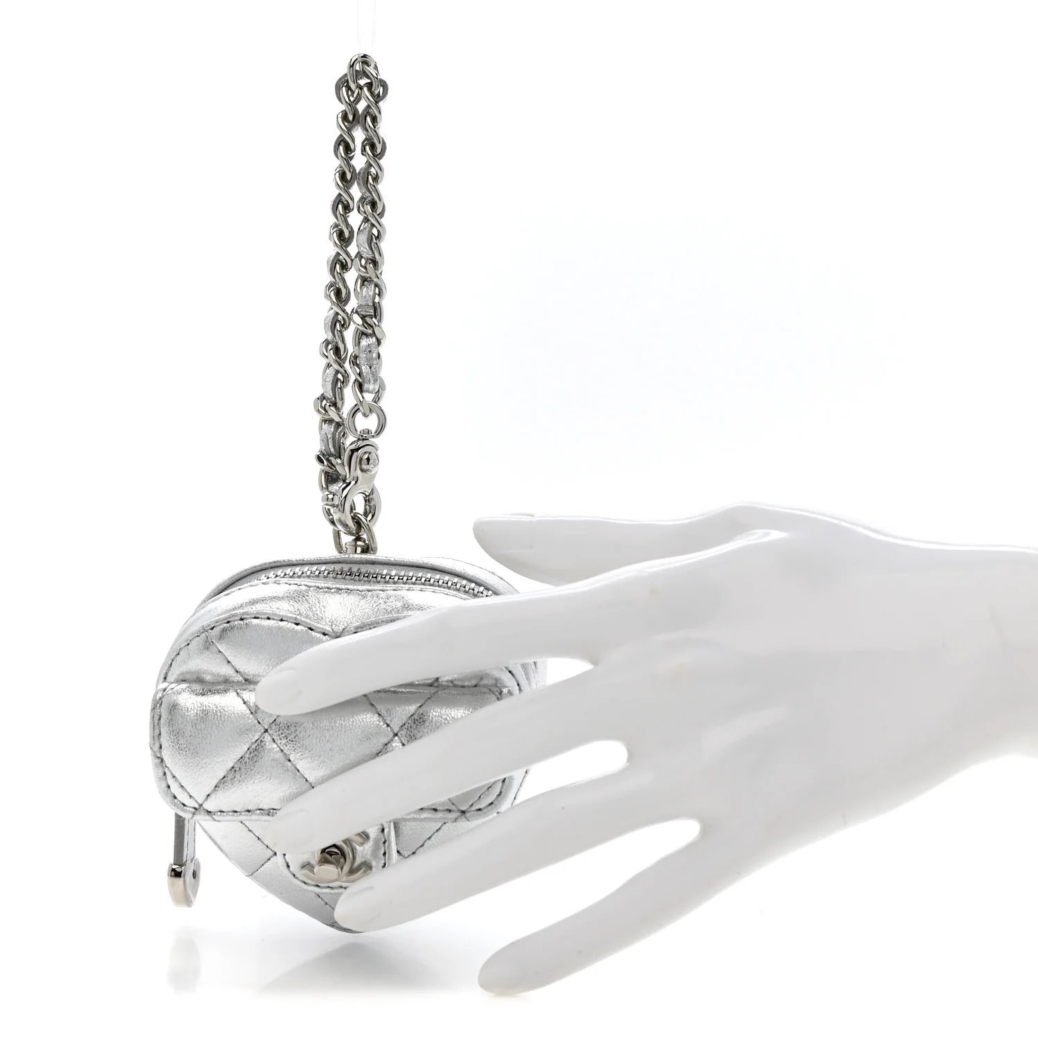 Metallic Lambskin Quilted CC Mini In Love Heart Bag Charm Silver - Image 2