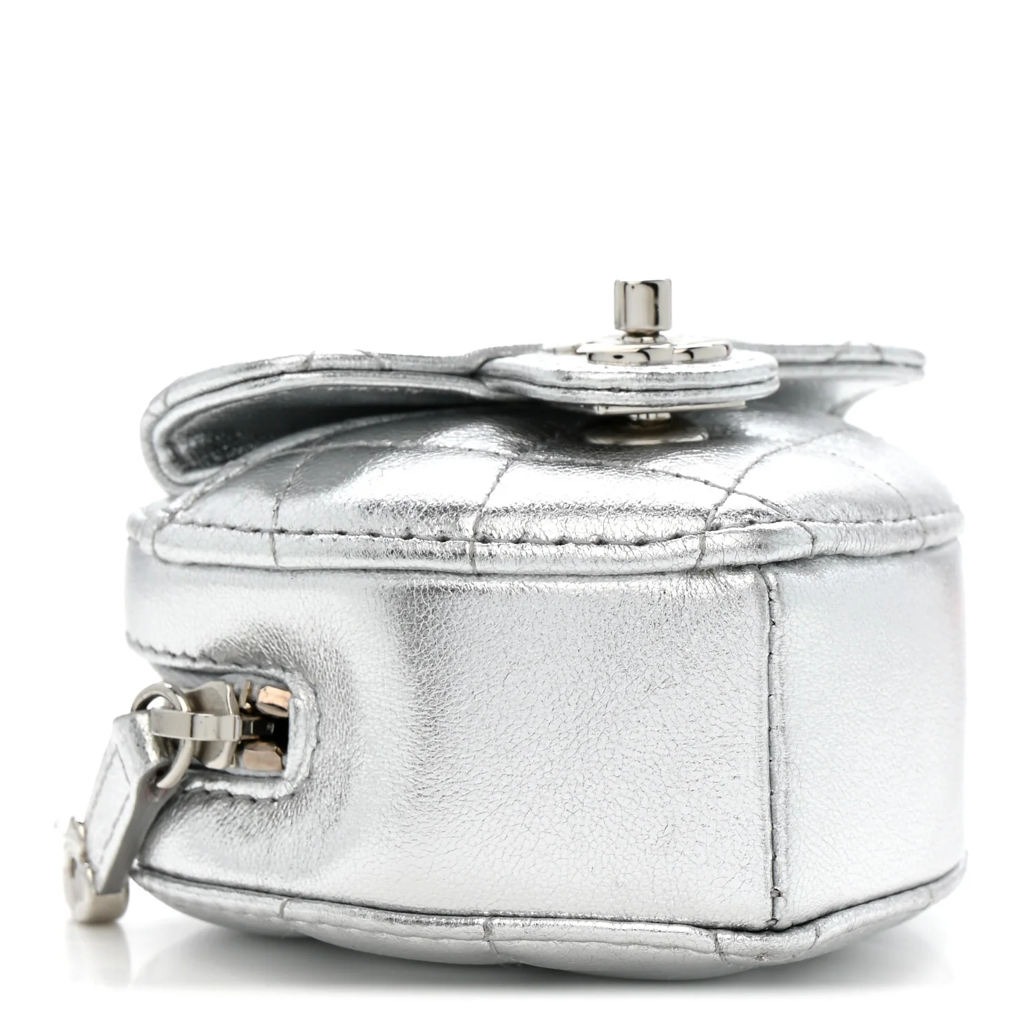 Metallic Lambskin Quilted CC Mini In Love Heart Bag Charm Silver - Image 4