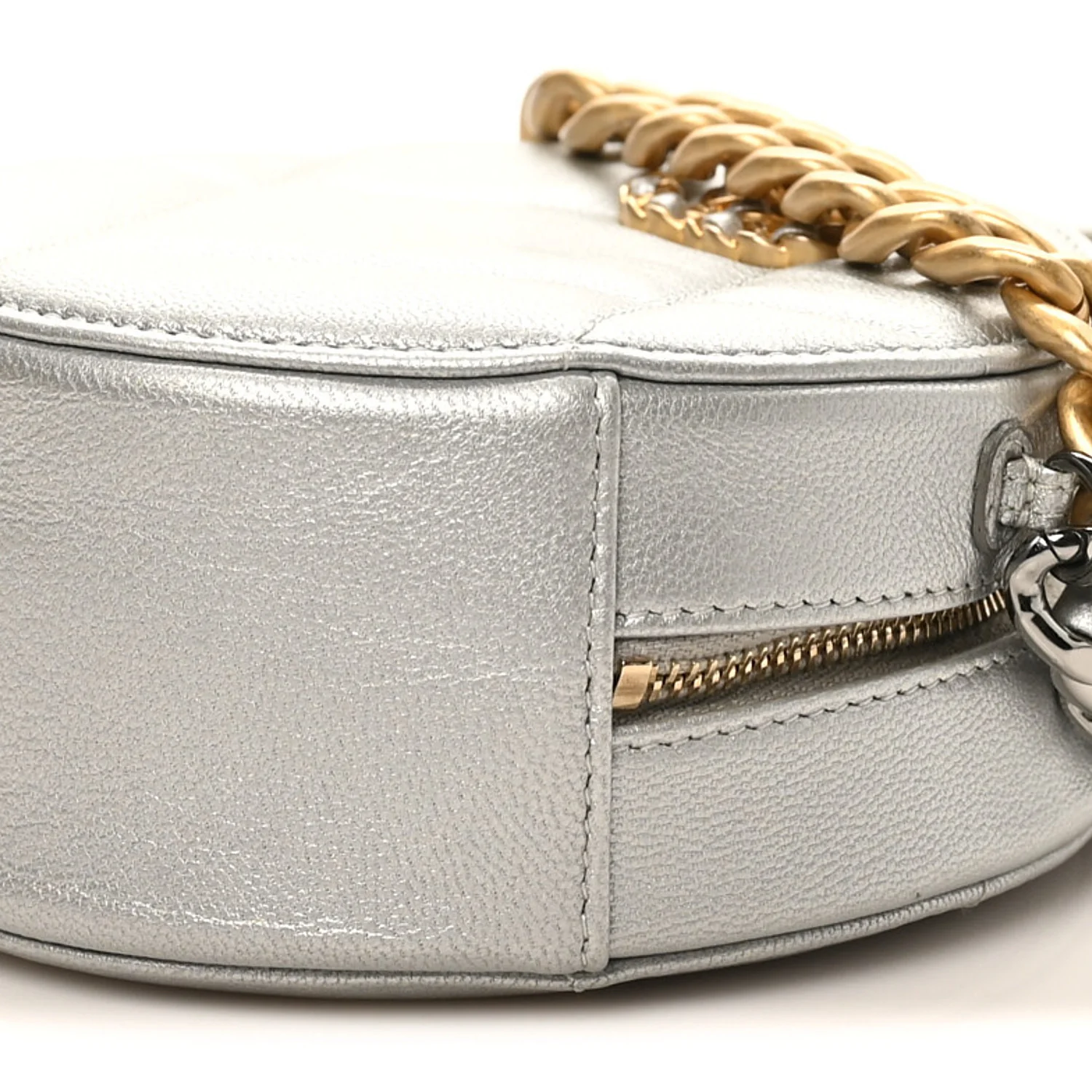 Metallic Lambskin Quilted Chanel 19 Round Clutch With Chain Silver - Image 10