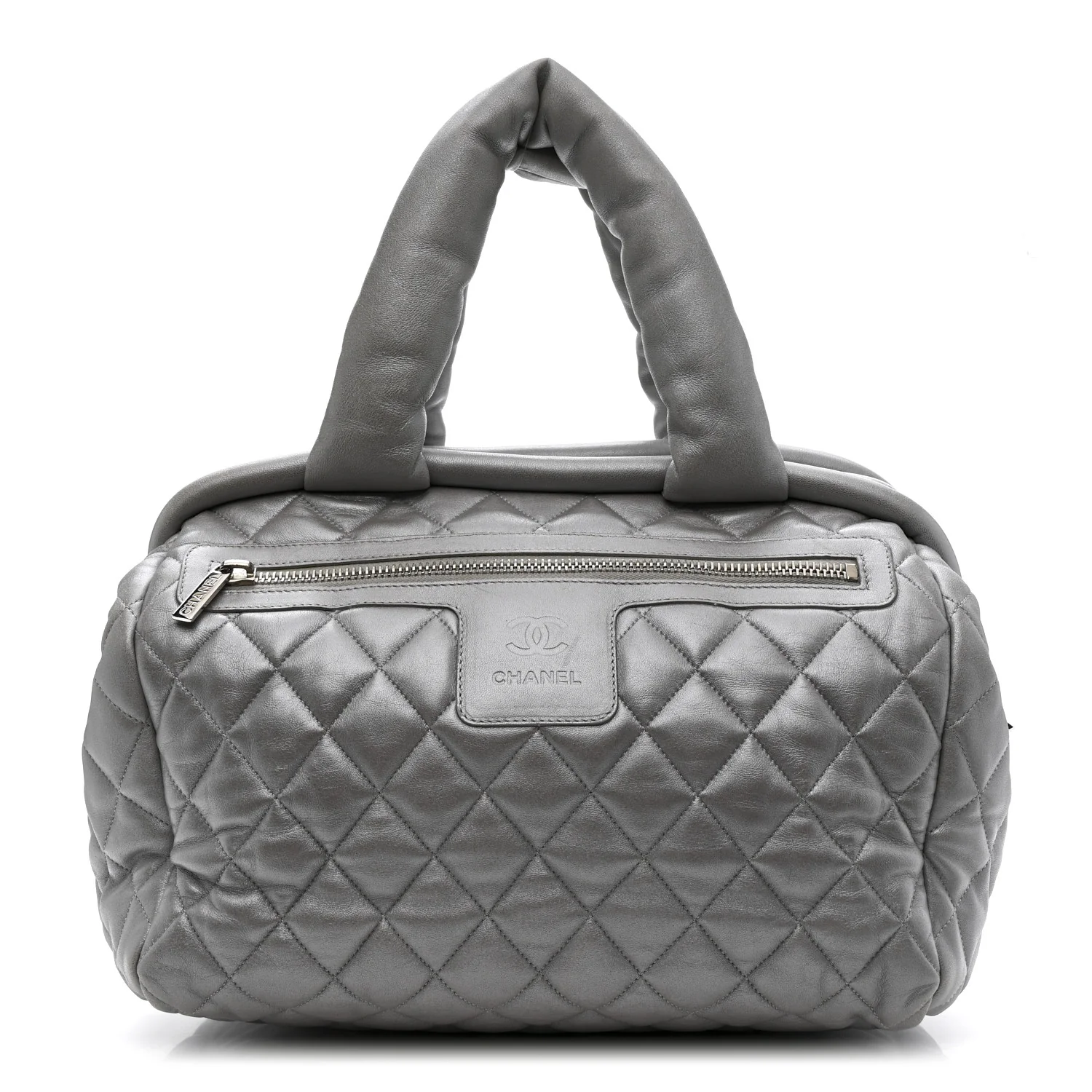 Metallic Lambskin Quilted Coco Cocoon Bowler Silver
