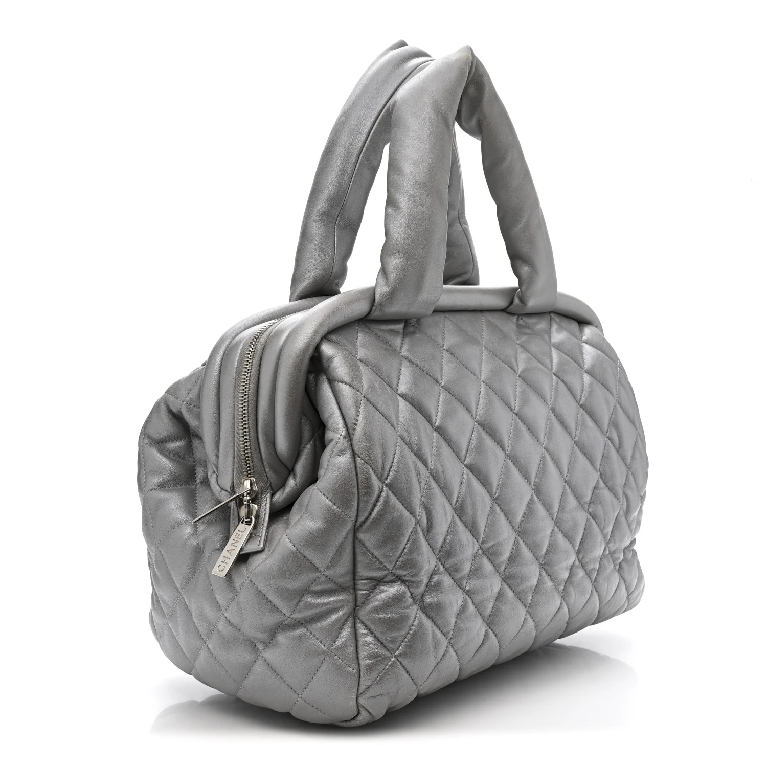 Metallic Lambskin Quilted Coco Cocoon Bowler Silver - Image 3