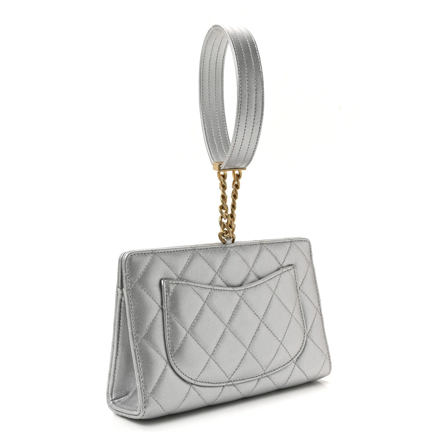 Metallic Lambskin Quilted Evening By The Sea Clutch Silver - Image 3