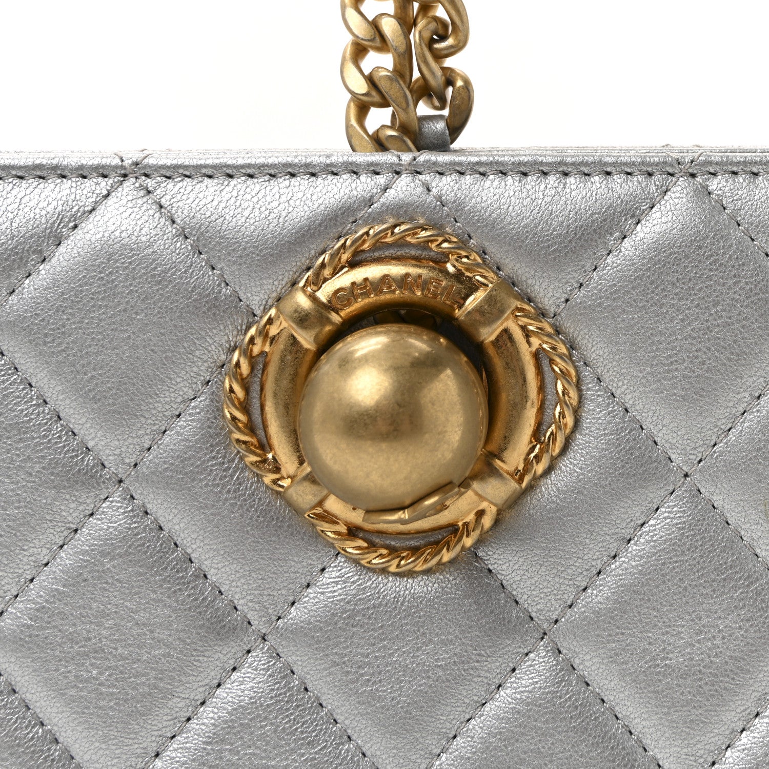 Metallic Lambskin Quilted Evening By The Sea Clutch Silver - Image 7