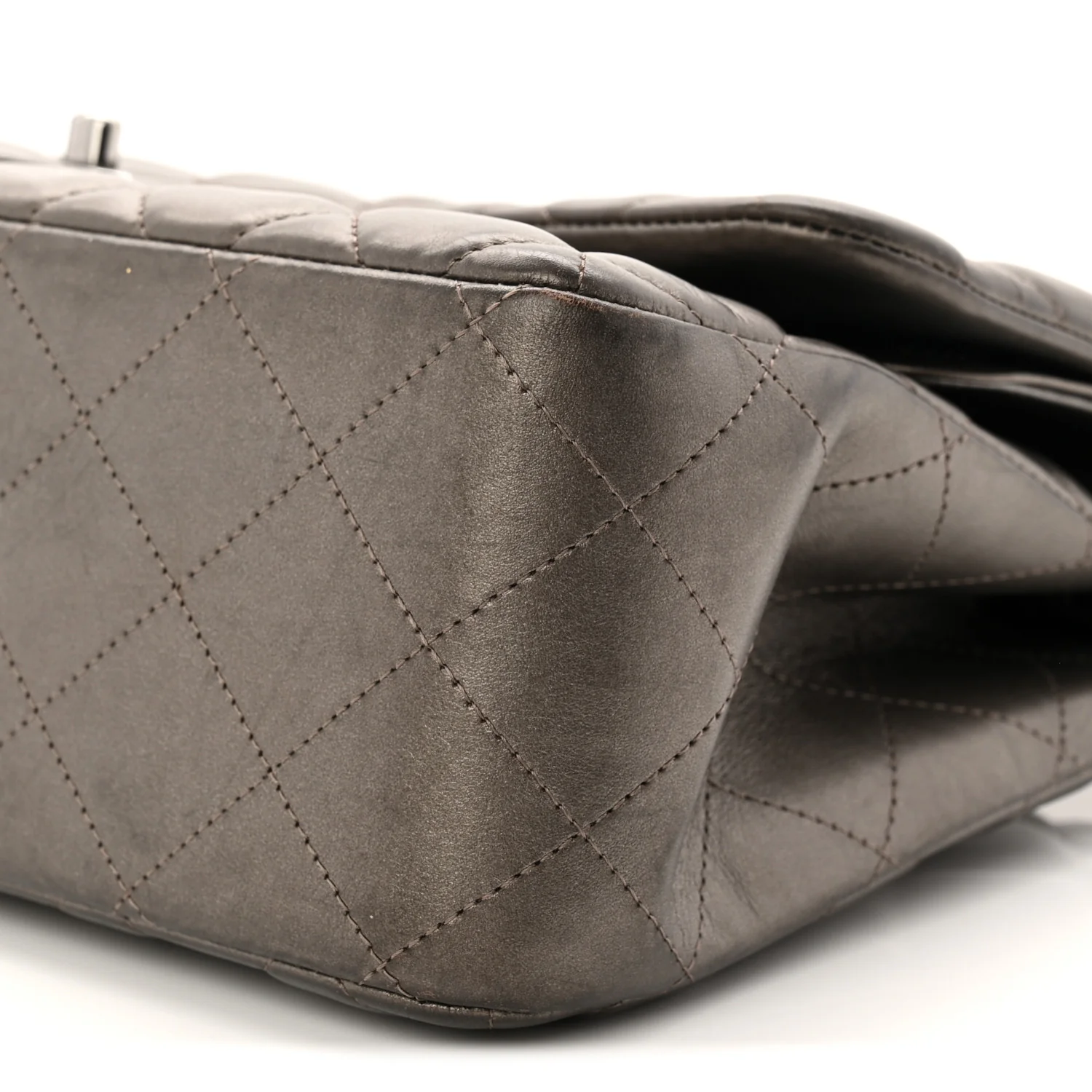 Metallic Lambskin Quilted Jumbo Double Flap Pewter - Image 10
