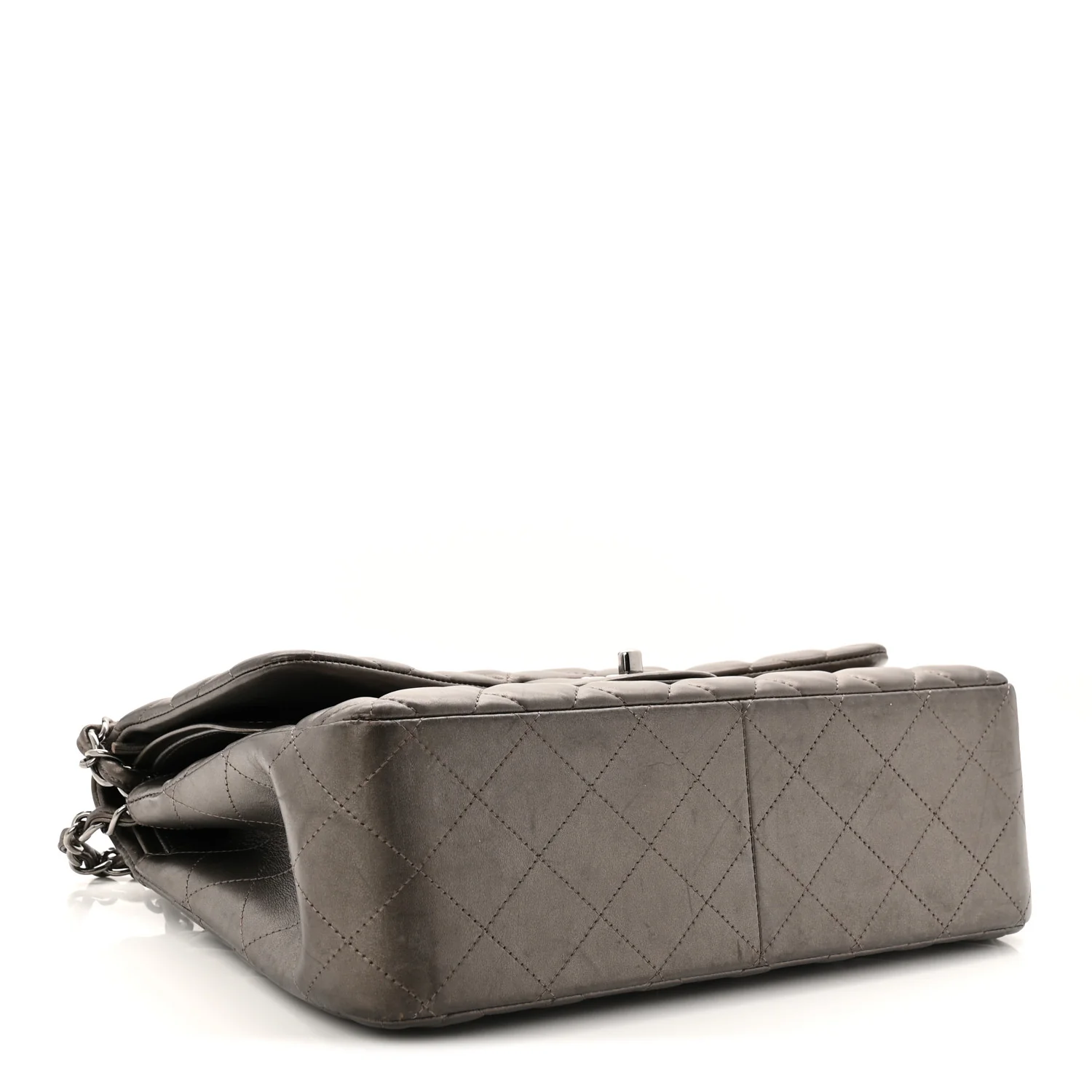 Metallic Lambskin Quilted Jumbo Double Flap Pewter - Image 4