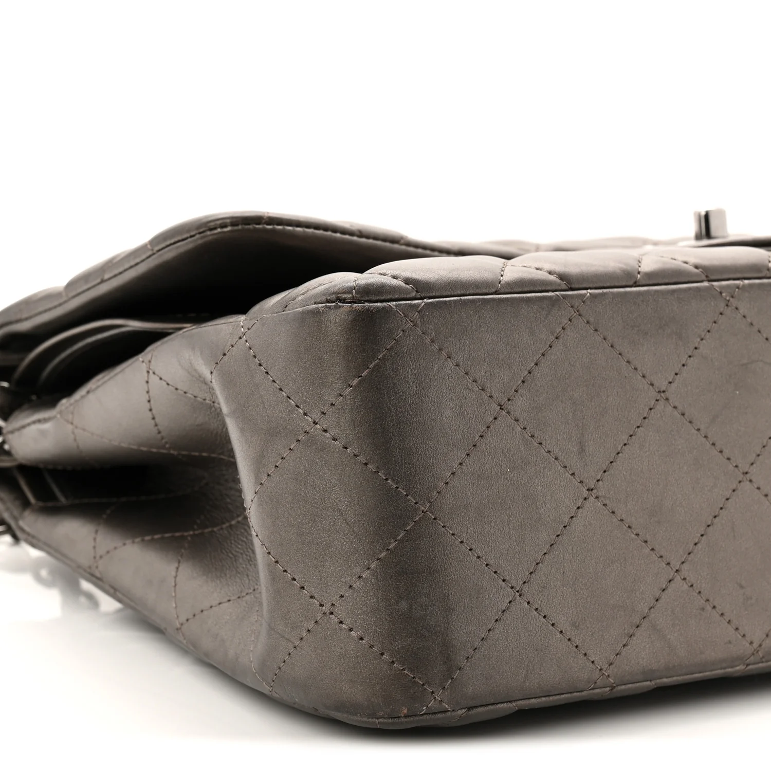 Metallic Lambskin Quilted Jumbo Double Flap Pewter - Image 9
