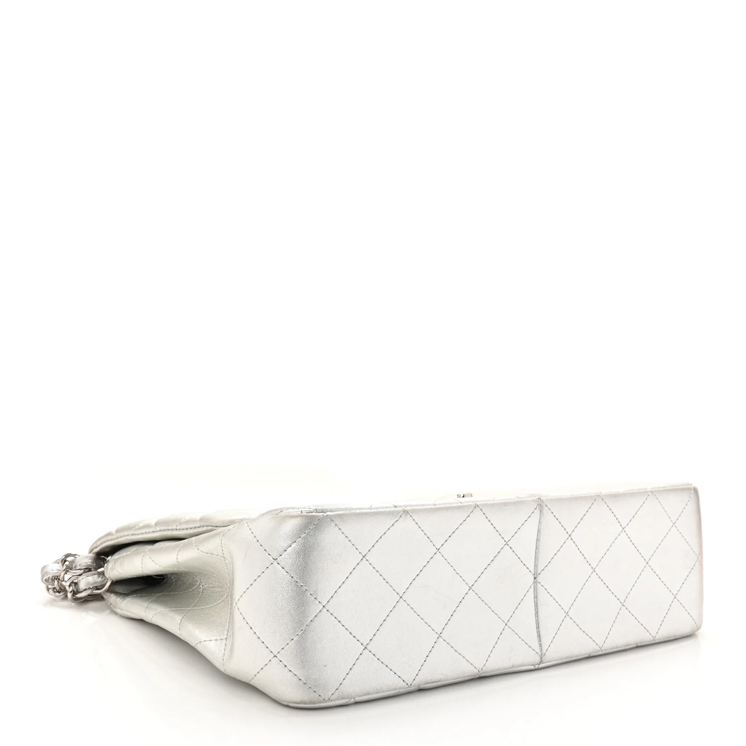 Metallic Lambskin Quilted Jumbo Single Flap Silver - Image 4