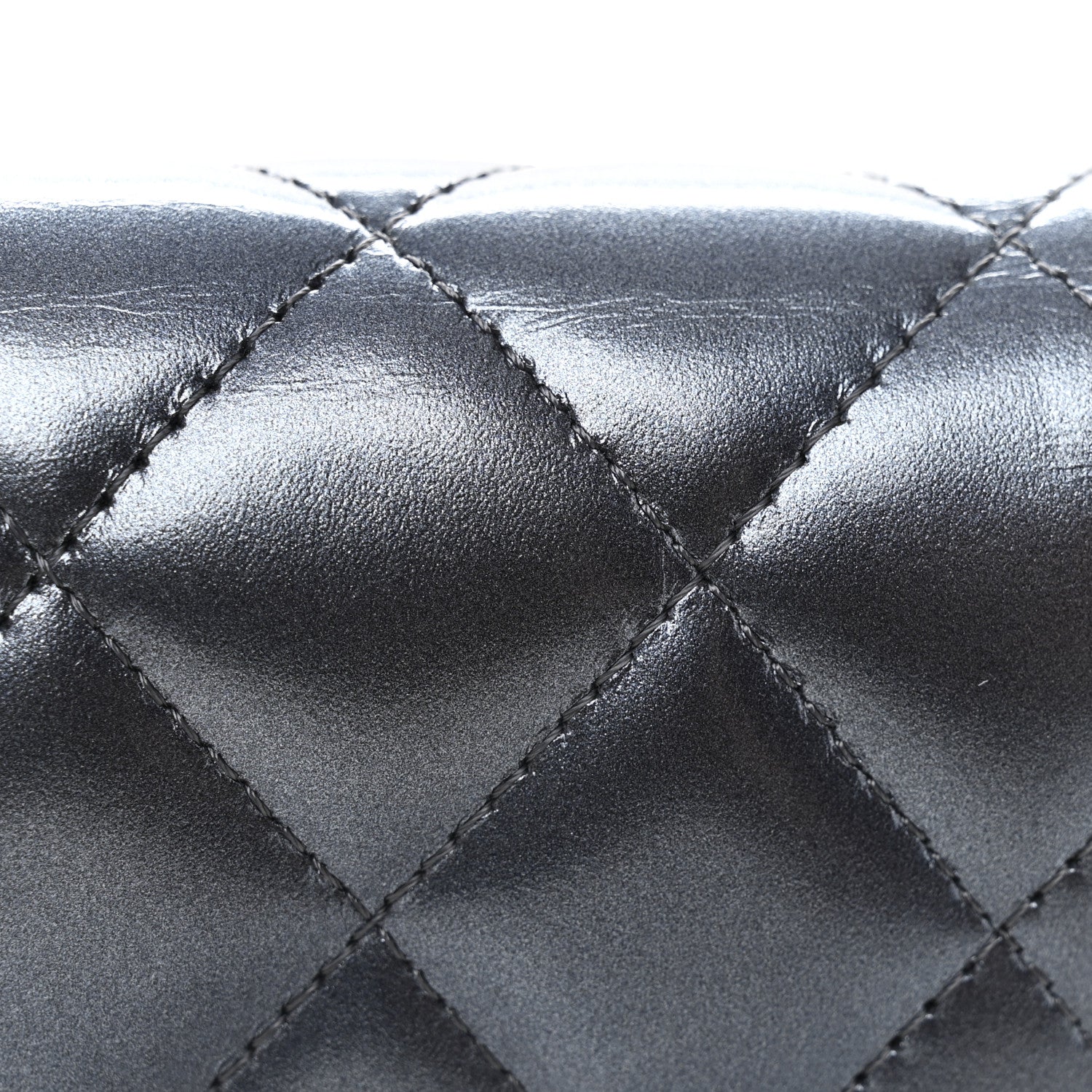 Metallic Lambskin Quilted Large Gusset Flap Wallet Dark Blue - Image 9
